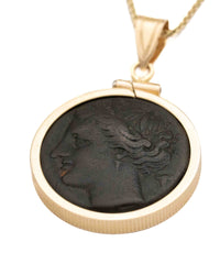14k Gold Genuine Ancient Greek Coin Necklace (Persephone; 275-269 B.C.)
