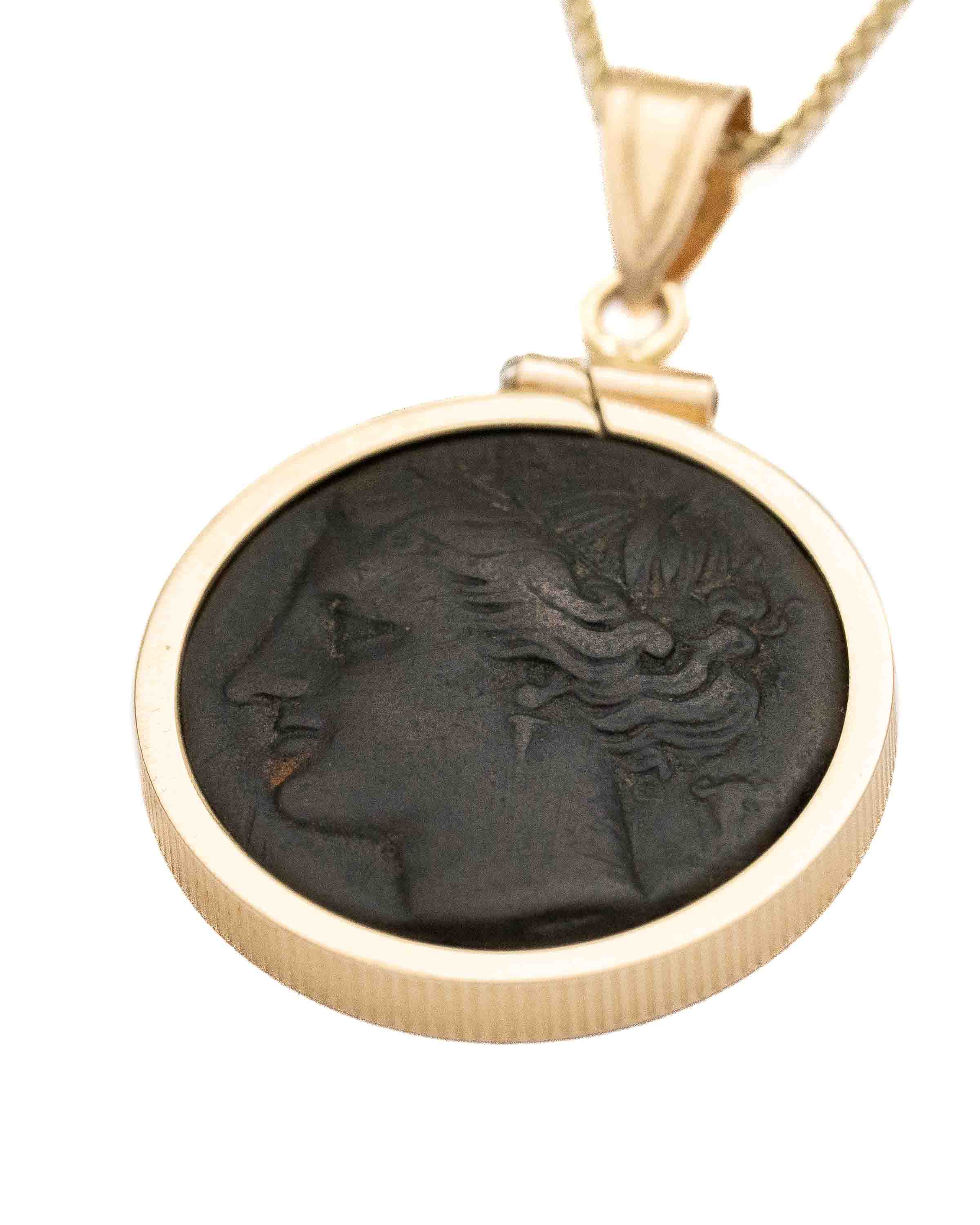 14k Gold Genuine Ancient Greek Coin Necklace (Persephone; 275-269 B.C.)
