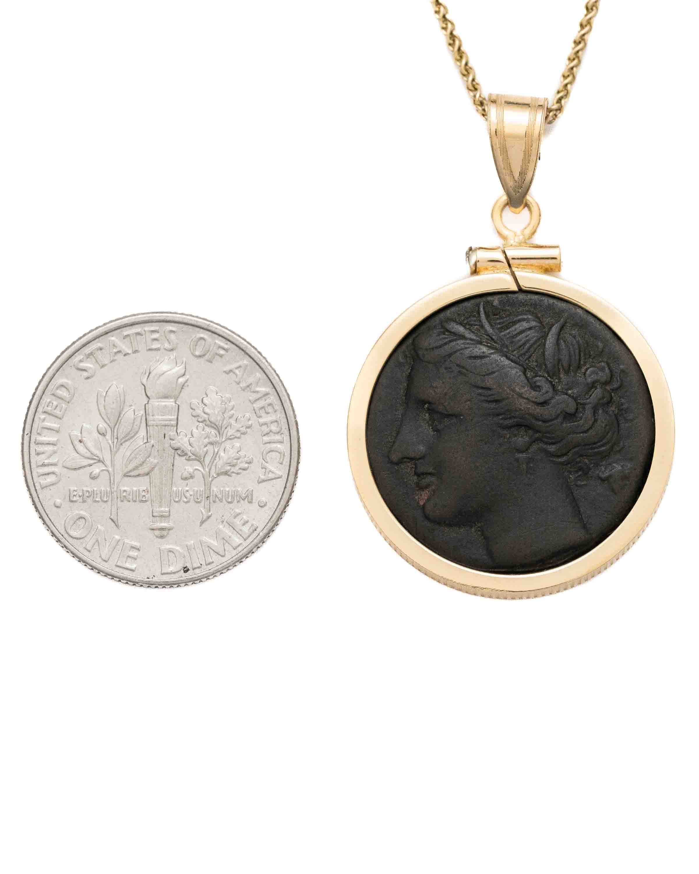 14k Gold Genuine Ancient Greek Coin Necklace (Persephone; 275-269 B.C.)