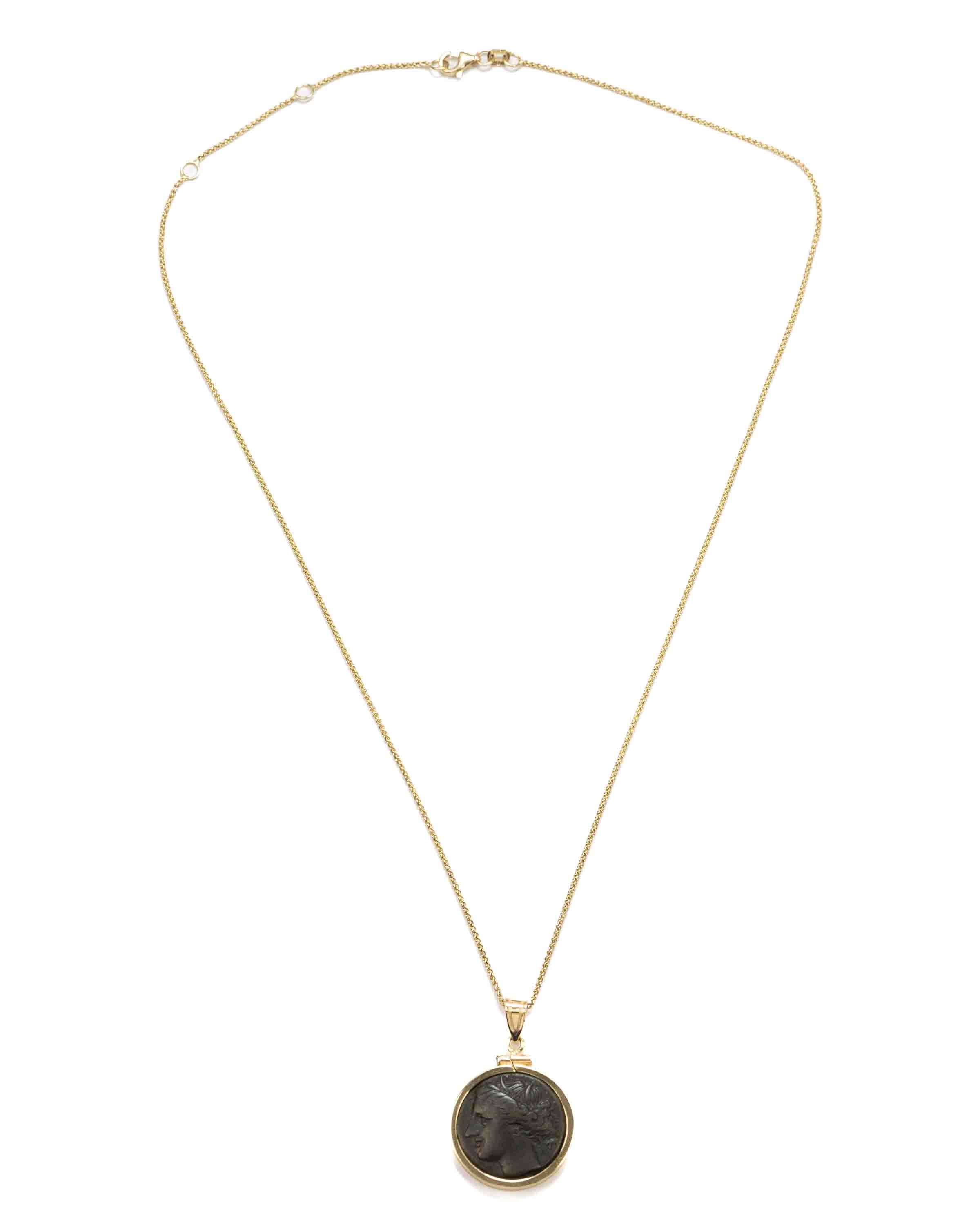 14k Gold Genuine Ancient Greek Coin Necklace (Persephone; 275-269 B.C.)