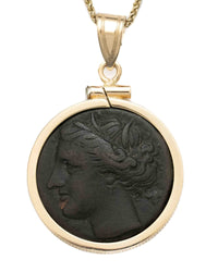 14k Gold Genuine Ancient Greek Coin Necklace (Persephone; 275-269 B.C.)