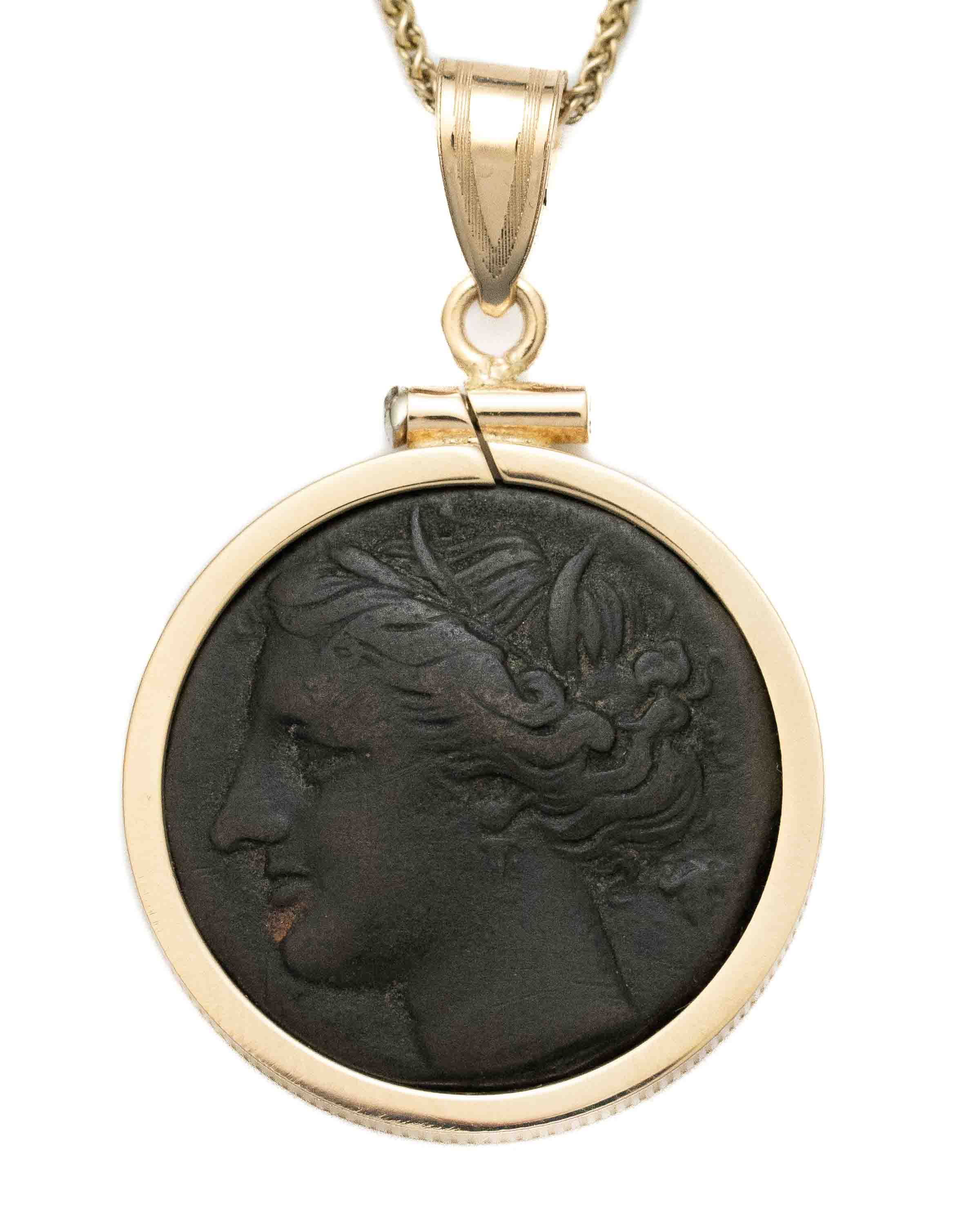 14k Gold Genuine Ancient Greek Coin Necklace (Persephone; 275-269 B.C.)