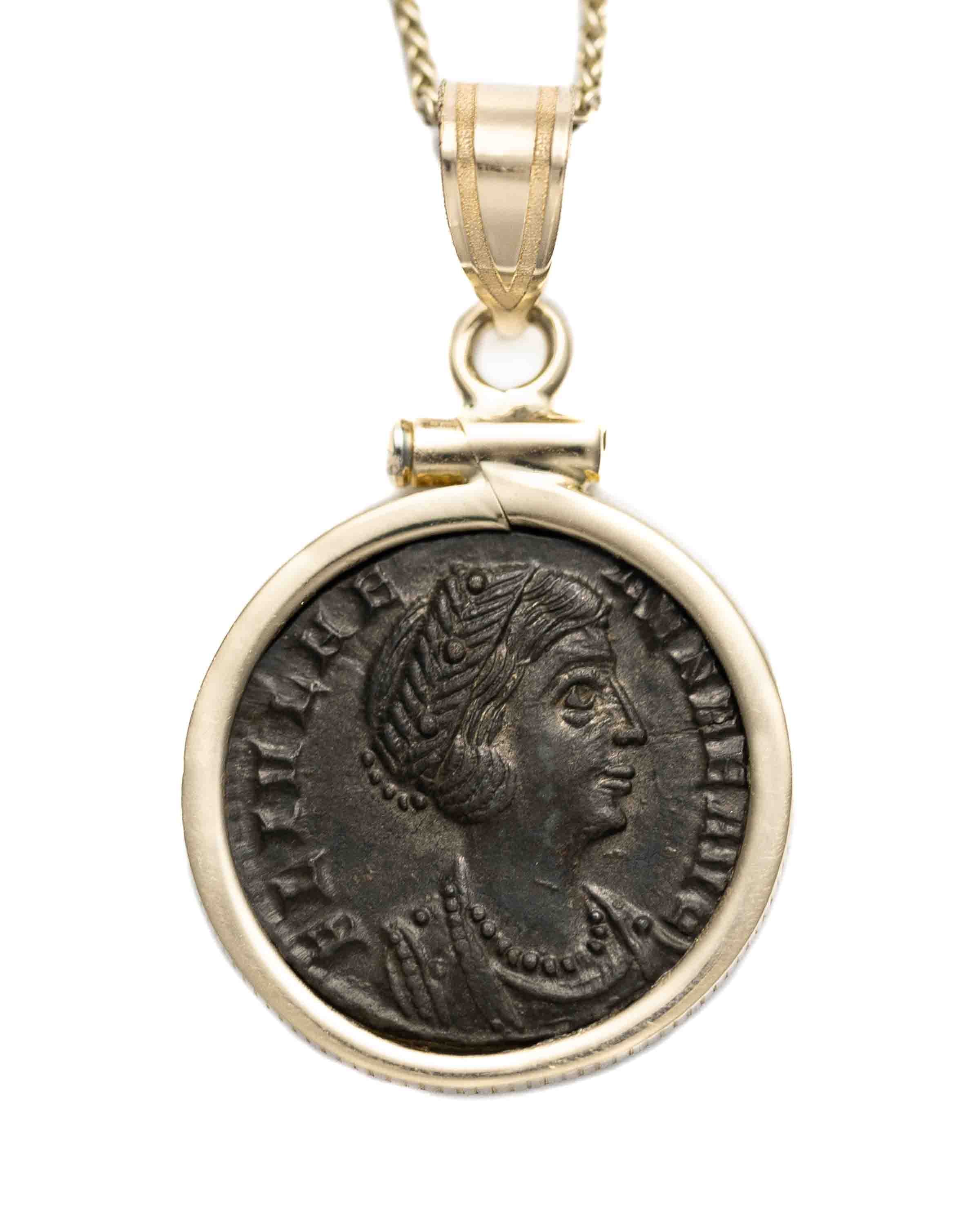 14k Gold Genuine Ancient Roman Coin Necklace (Helena; 330 A.D.)