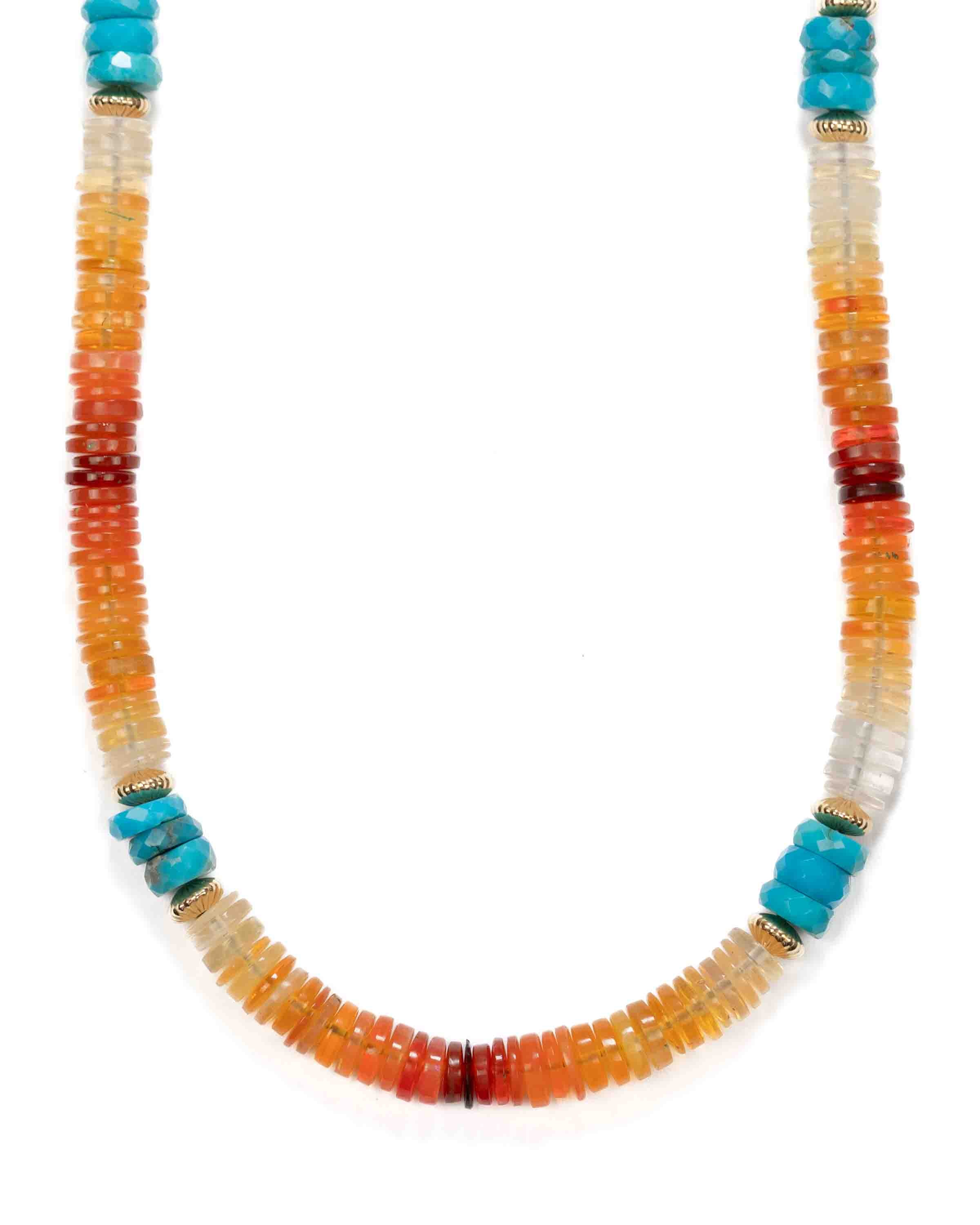 14k Gold Filled Mexican Fire Opal & Turquoise Accented Gemstone Strand Necklace