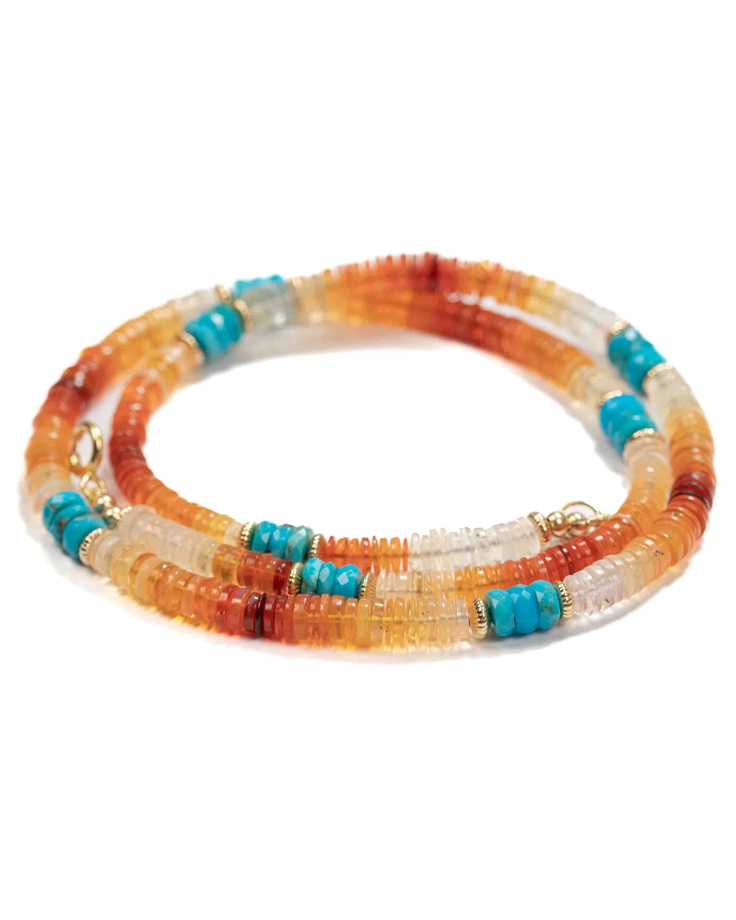 14k Gold Filled Mexican Fire Opal & Turquoise Accented Gemstone Strand Necklace