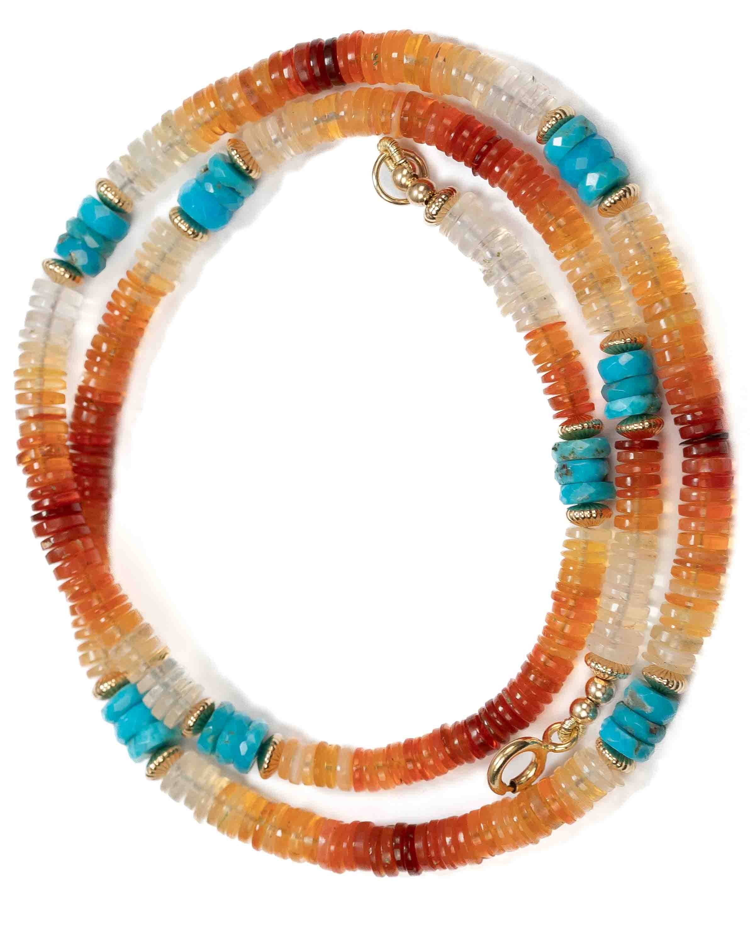14k Gold Filled Mexican Fire Opal & Turquoise Accented Gemstone Strand Necklace