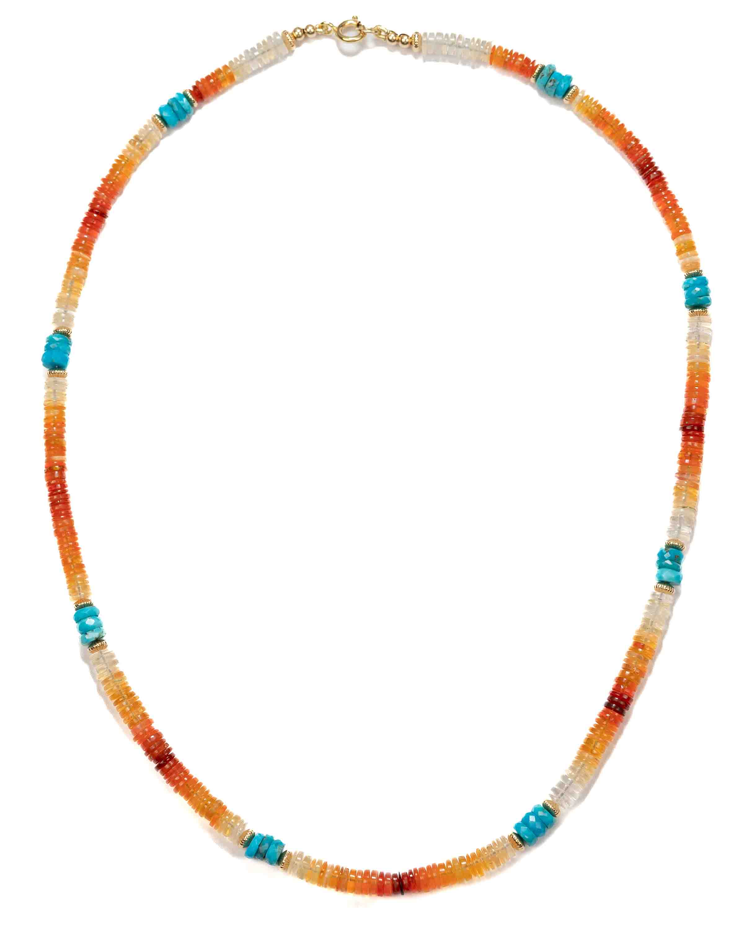 14k Gold Filled Mexican Fire Opal & Turquoise Accented Gemstone Strand Necklace