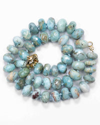 Large Hand-Knotted Faceted Larimar Necklace