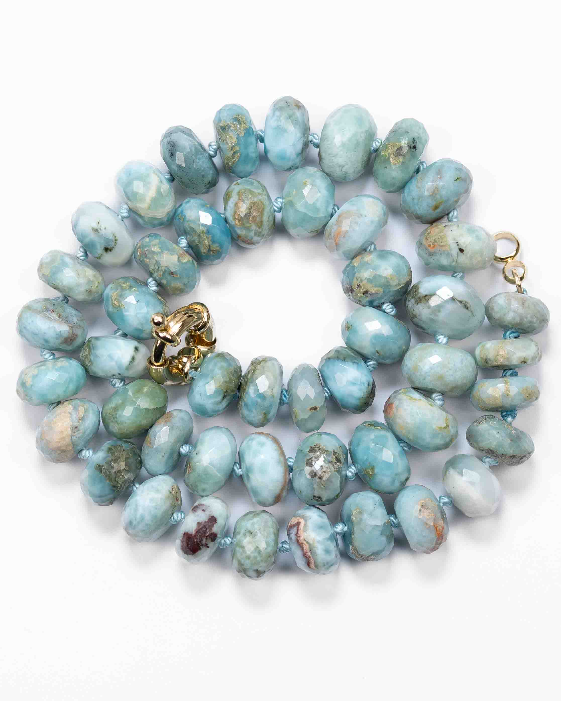 Large Hand-Knotted Faceted Larimar Necklace