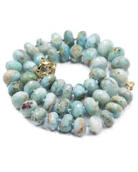 Large Hand-Knotted Faceted Larimar Necklace