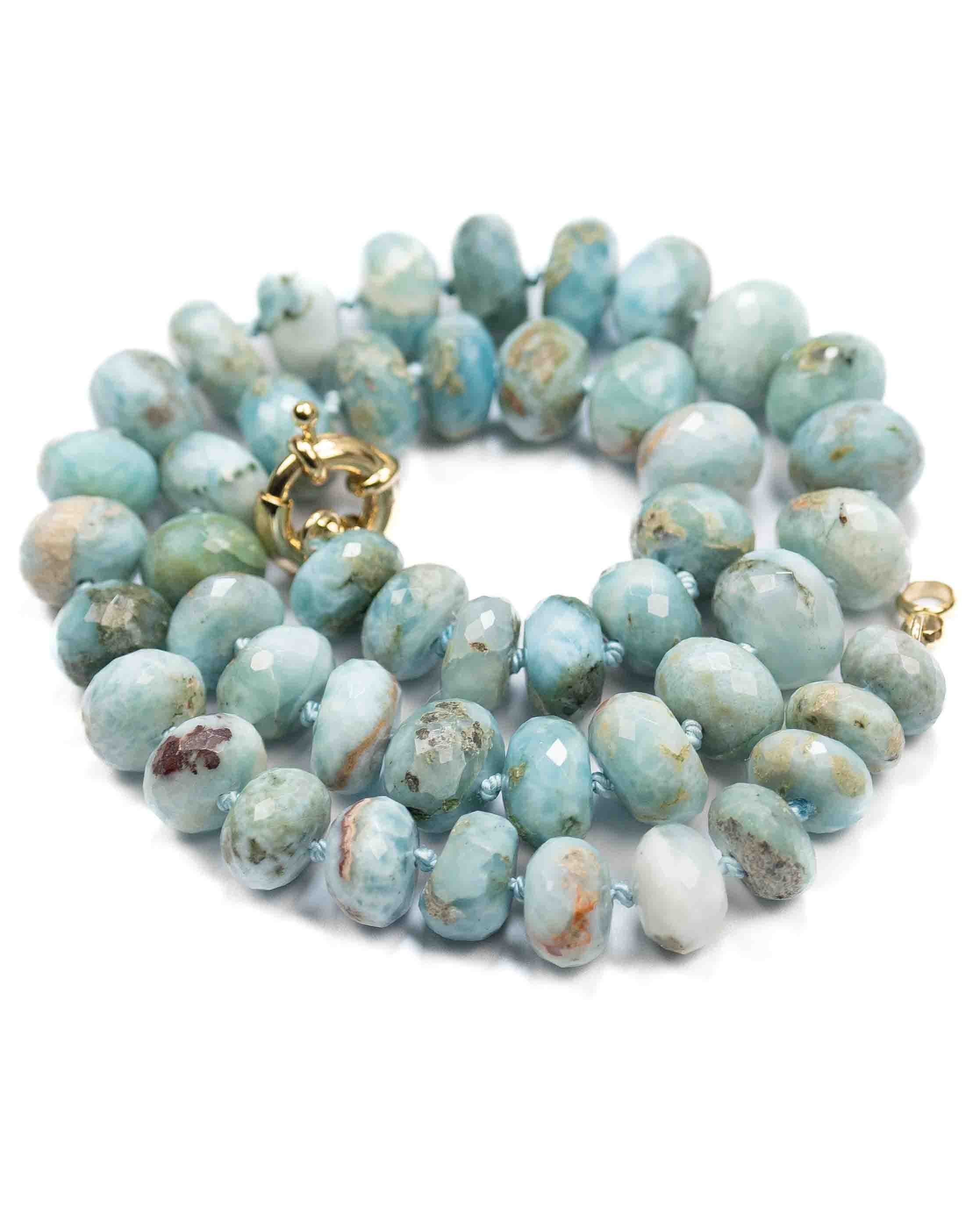 Large Hand-Knotted Faceted Larimar Necklace