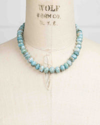 Large Hand-Knotted Faceted Larimar Necklace