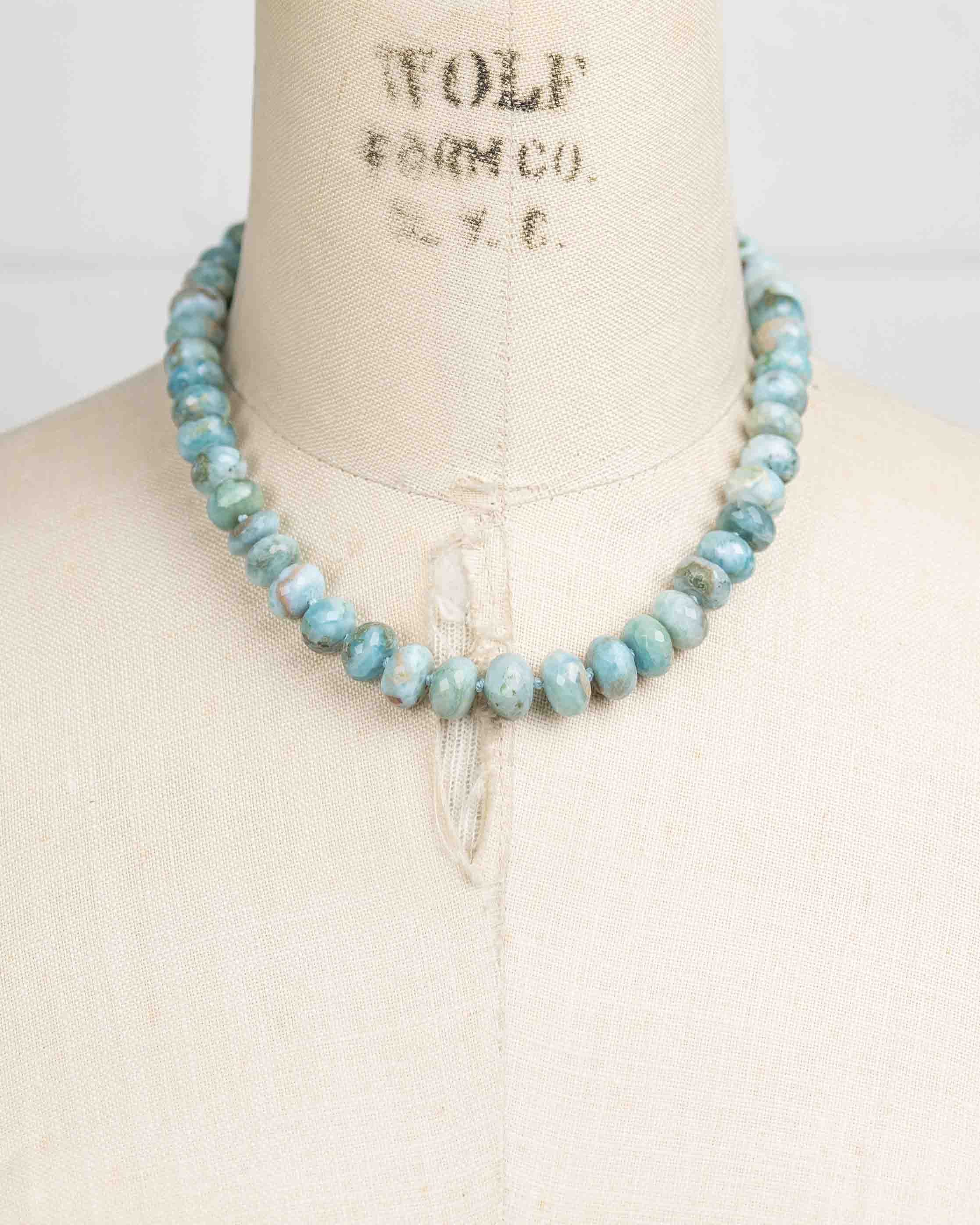 Large Hand-Knotted Faceted Larimar Necklace
