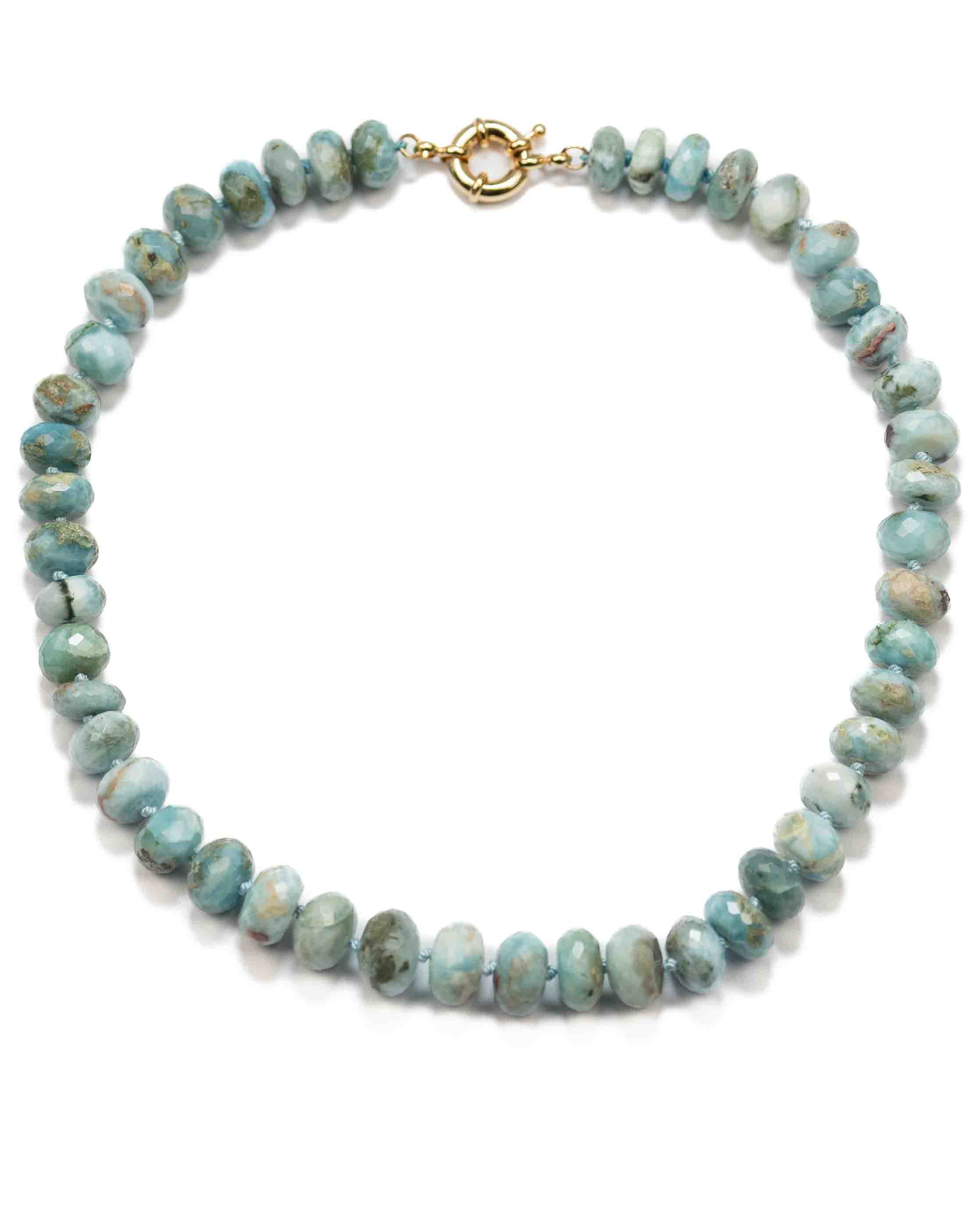 Large Hand-Knotted Faceted Larimar Necklace