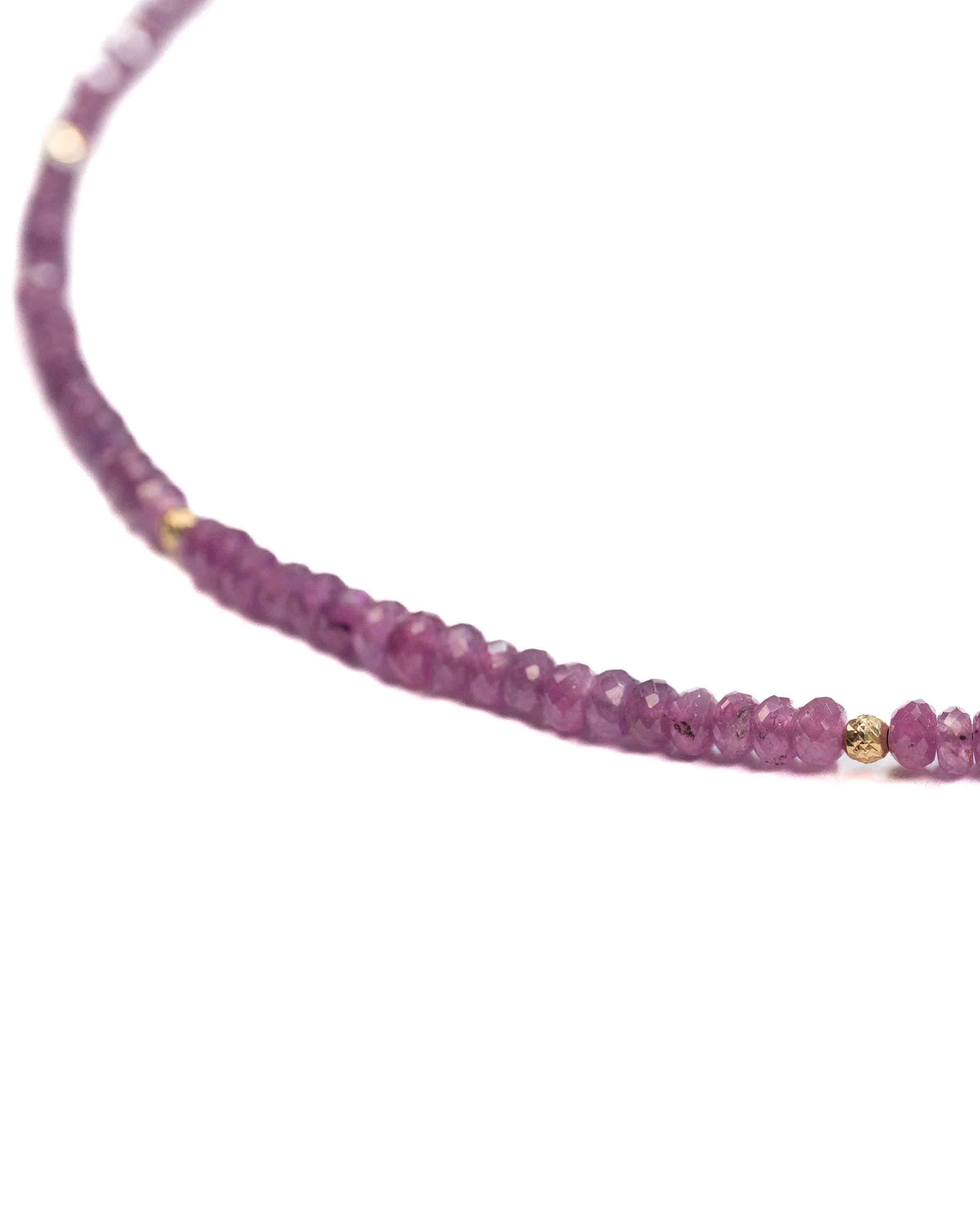 14k Gold Natural Ruby Gemstone Strand Necklace
