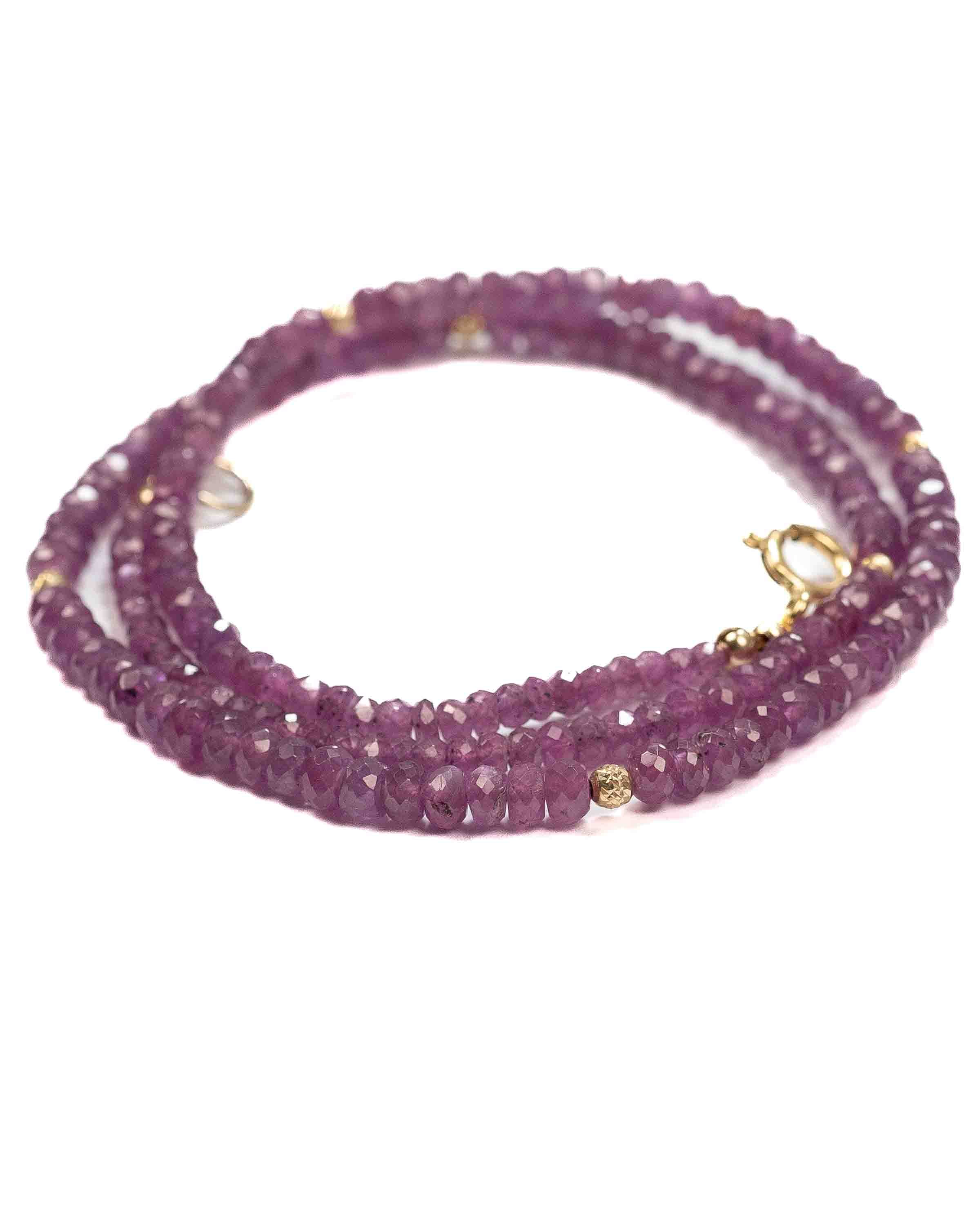 14k Gold Natural Ruby Gemstone Strand Necklace