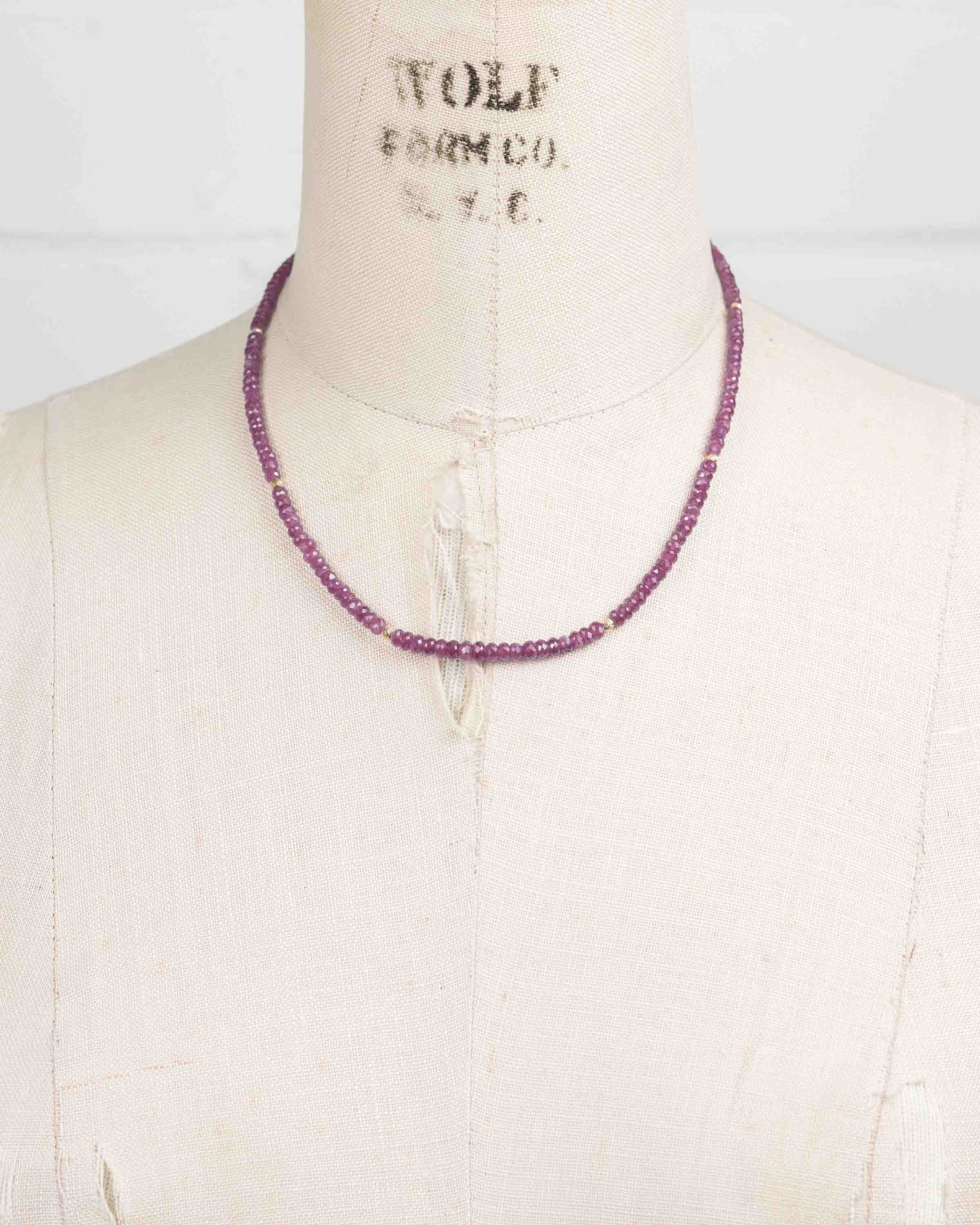 14k Gold Natural Ruby Gemstone Strand Necklace