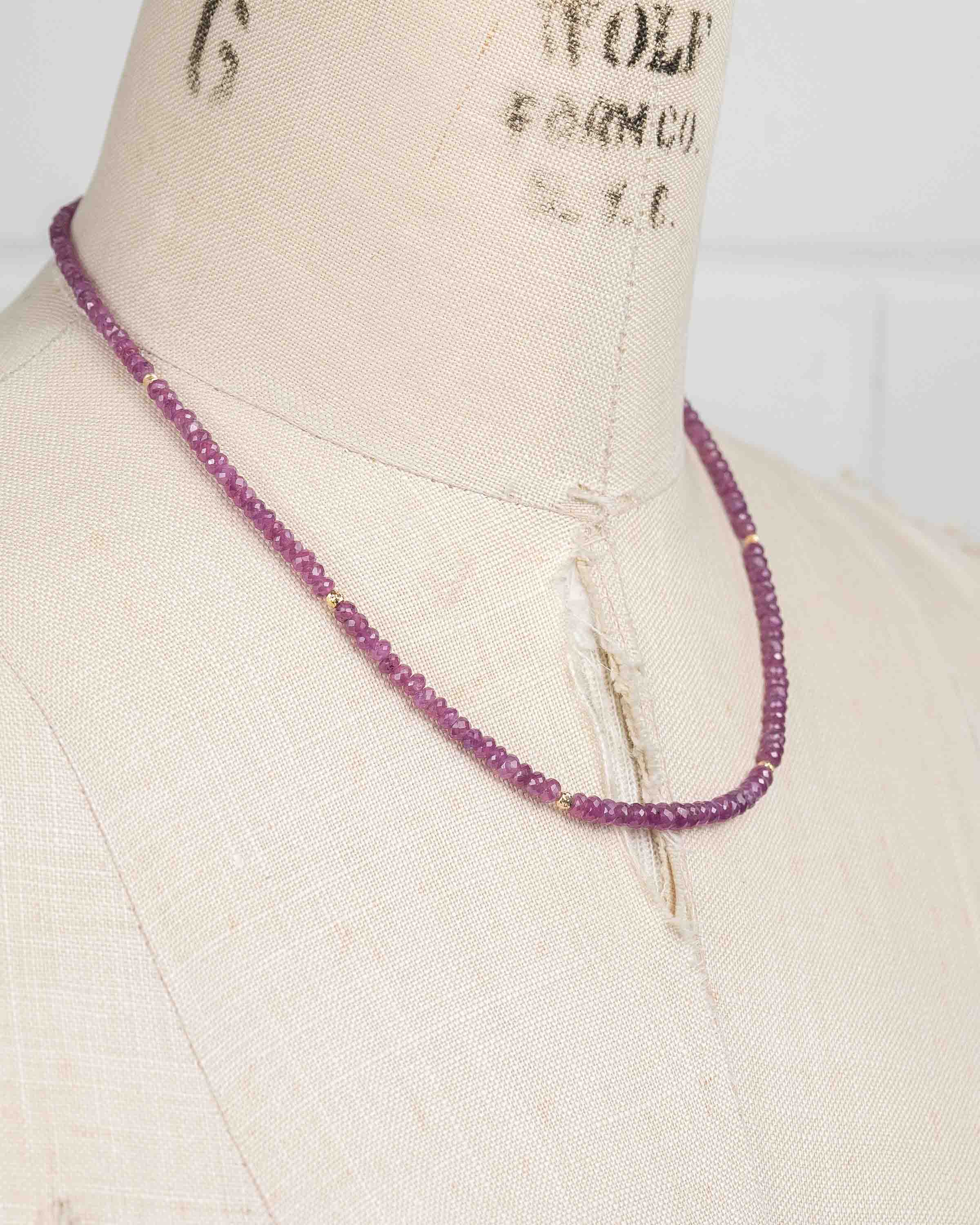 14k Gold Natural Ruby Gemstone Strand Necklace