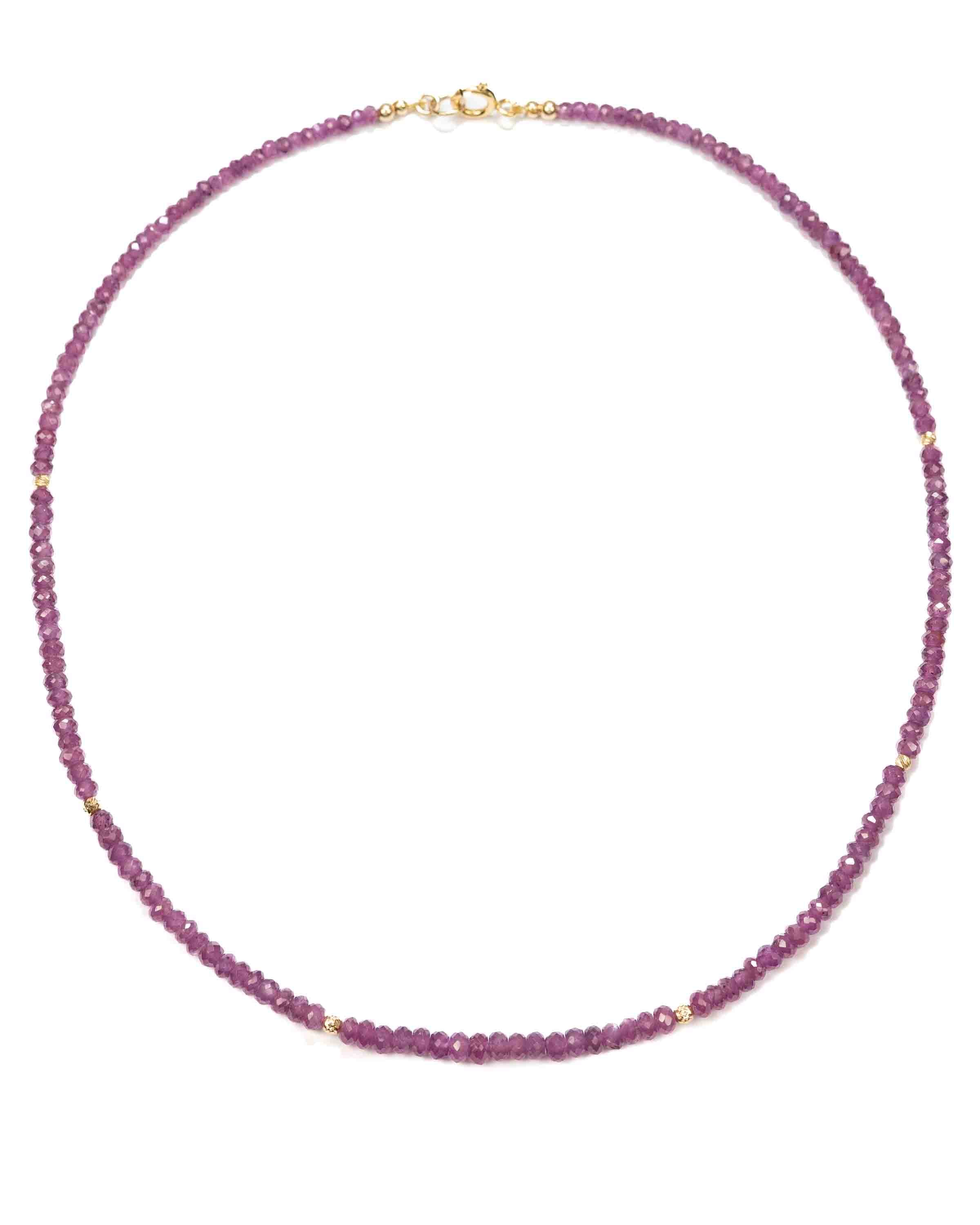 14k Gold Natural Ruby Gemstone Strand Necklace