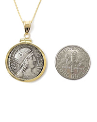 14k Genuine Ancient Roman Coin Necklace (Virtus; 65 B.C.)