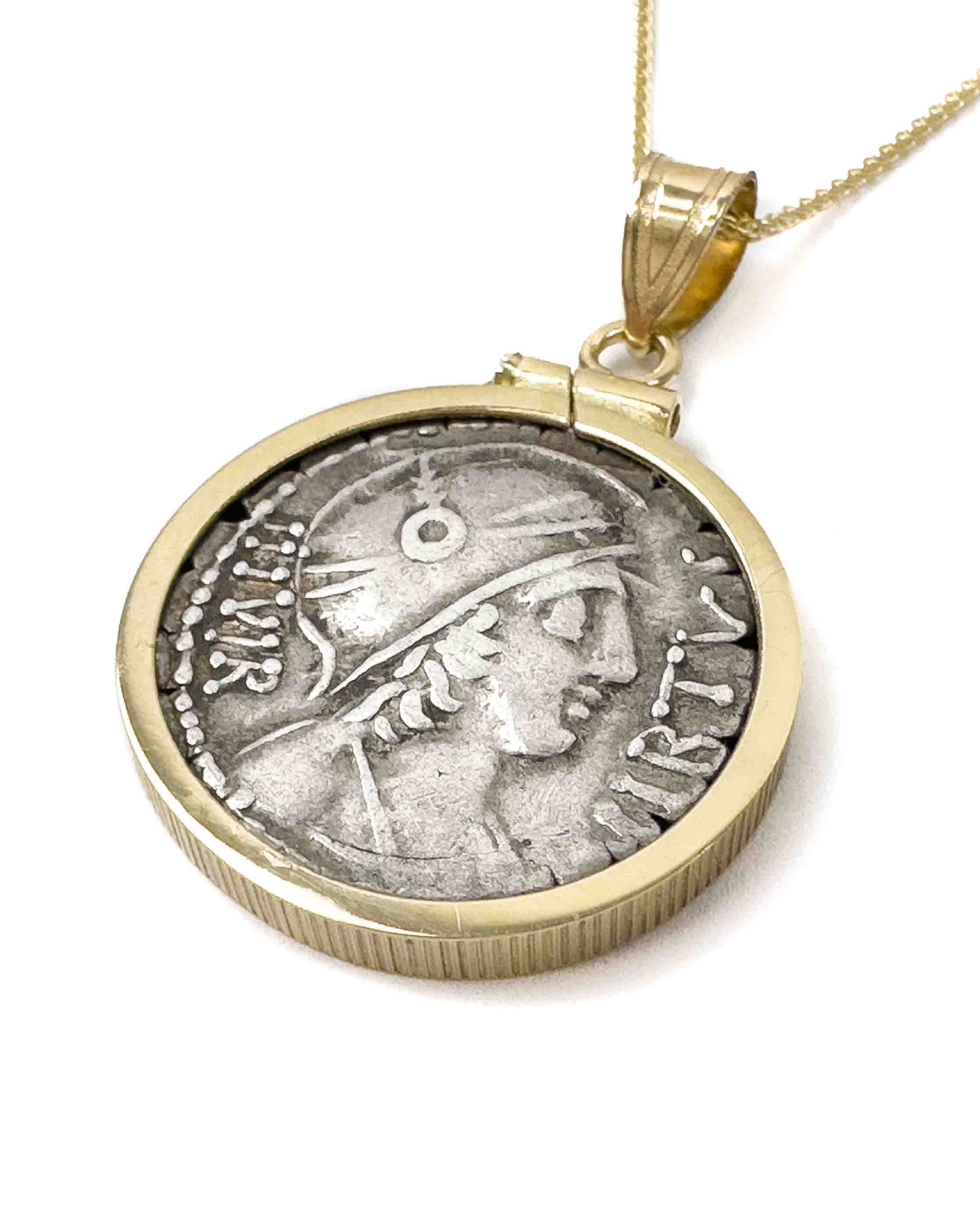 14k Genuine Ancient Roman Coin Necklace (Virtus; 65 B.C.)