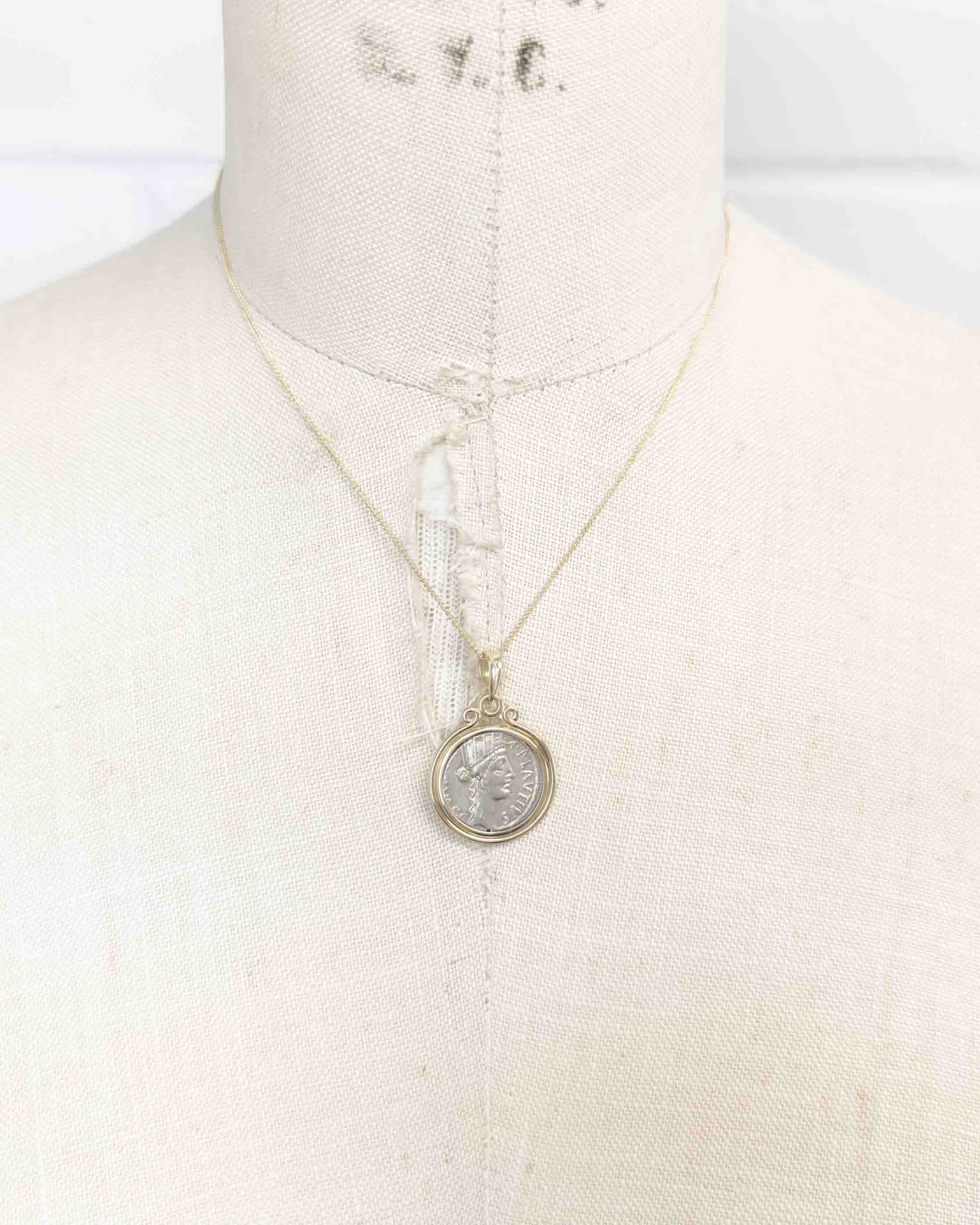 14k Gold Genuine Ancient Roman Republic Coin Necklace (Cybele; 55 B.C.)