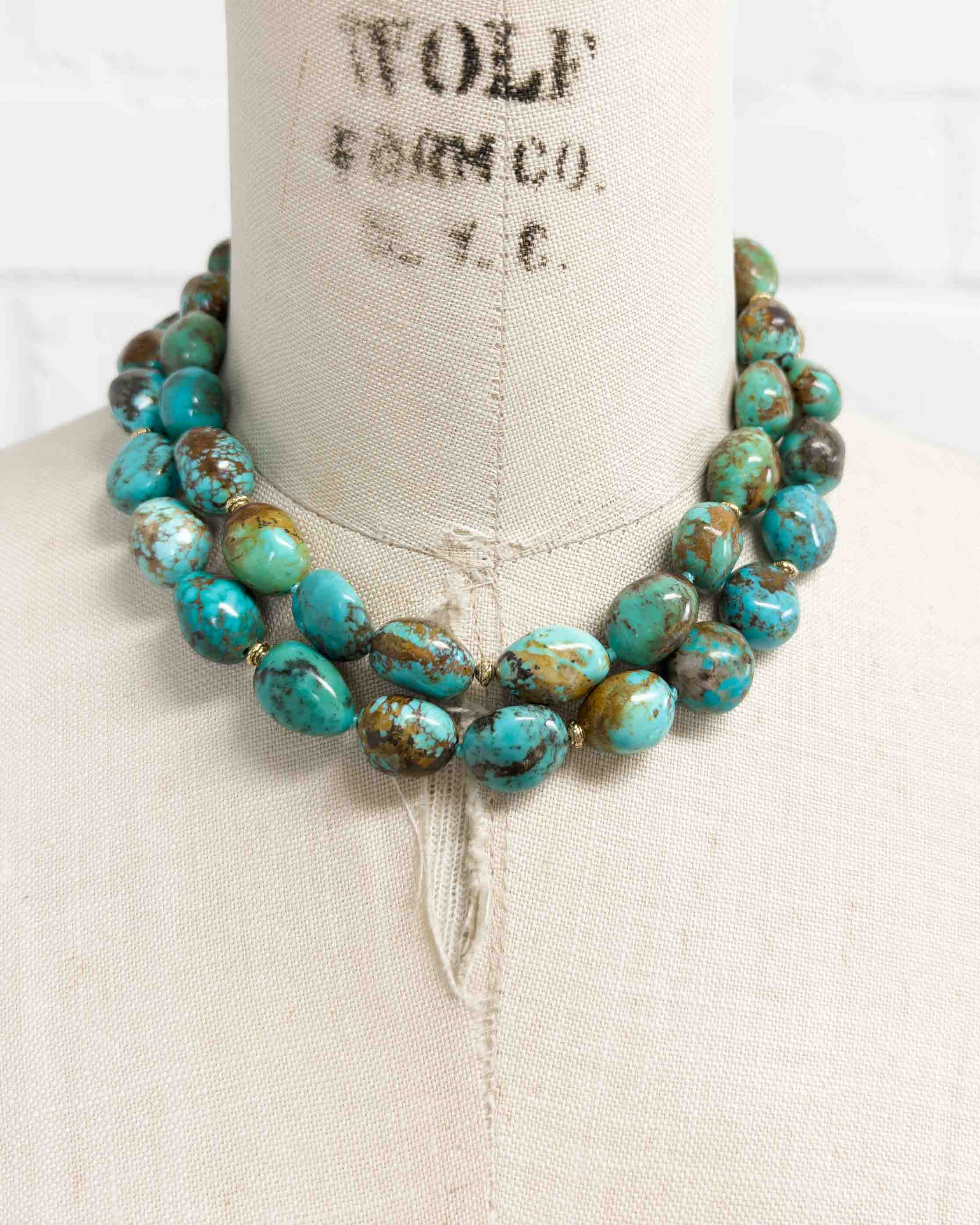 Natural Arizona Kingman Turquoise Nugget Long Knotted Necklace