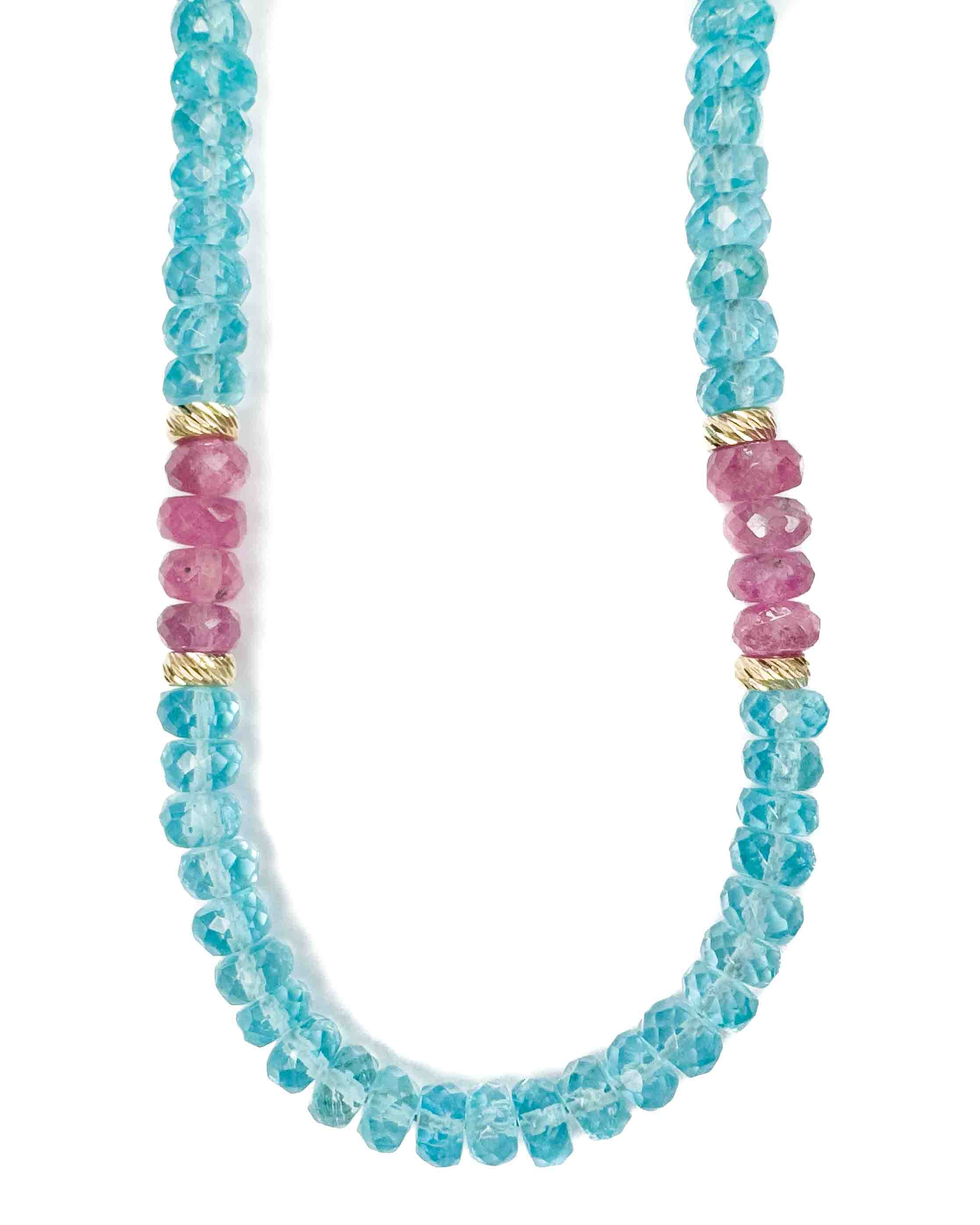 14k Gold Blue Apatite & Pink Sapphire Necklace