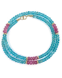 14k Gold Blue Apatite & Pink Sapphire Necklace