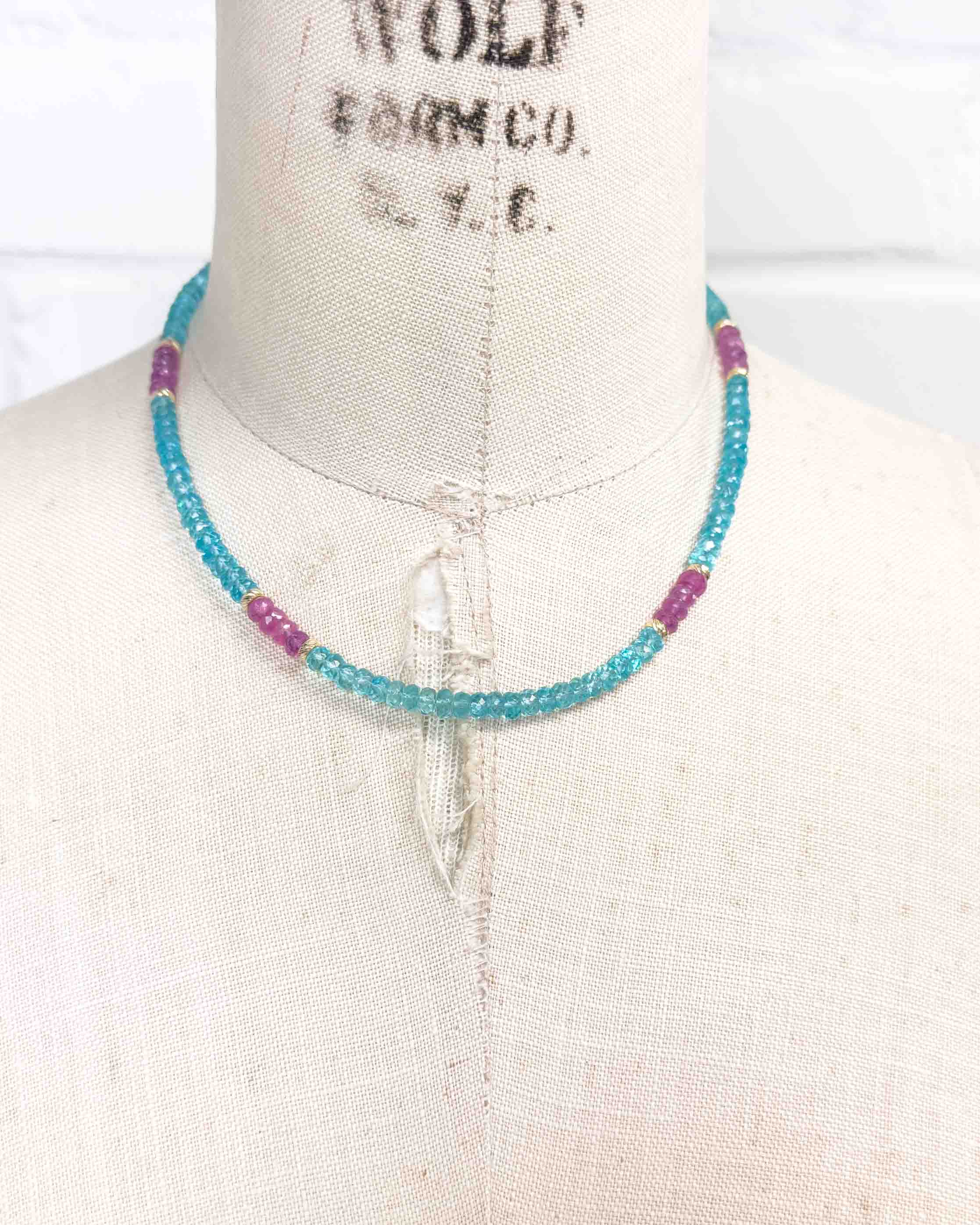 14k Gold Blue Apatite & Pink Sapphire Necklace