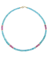 14k Gold Blue Apatite & Pink Sapphire Necklace