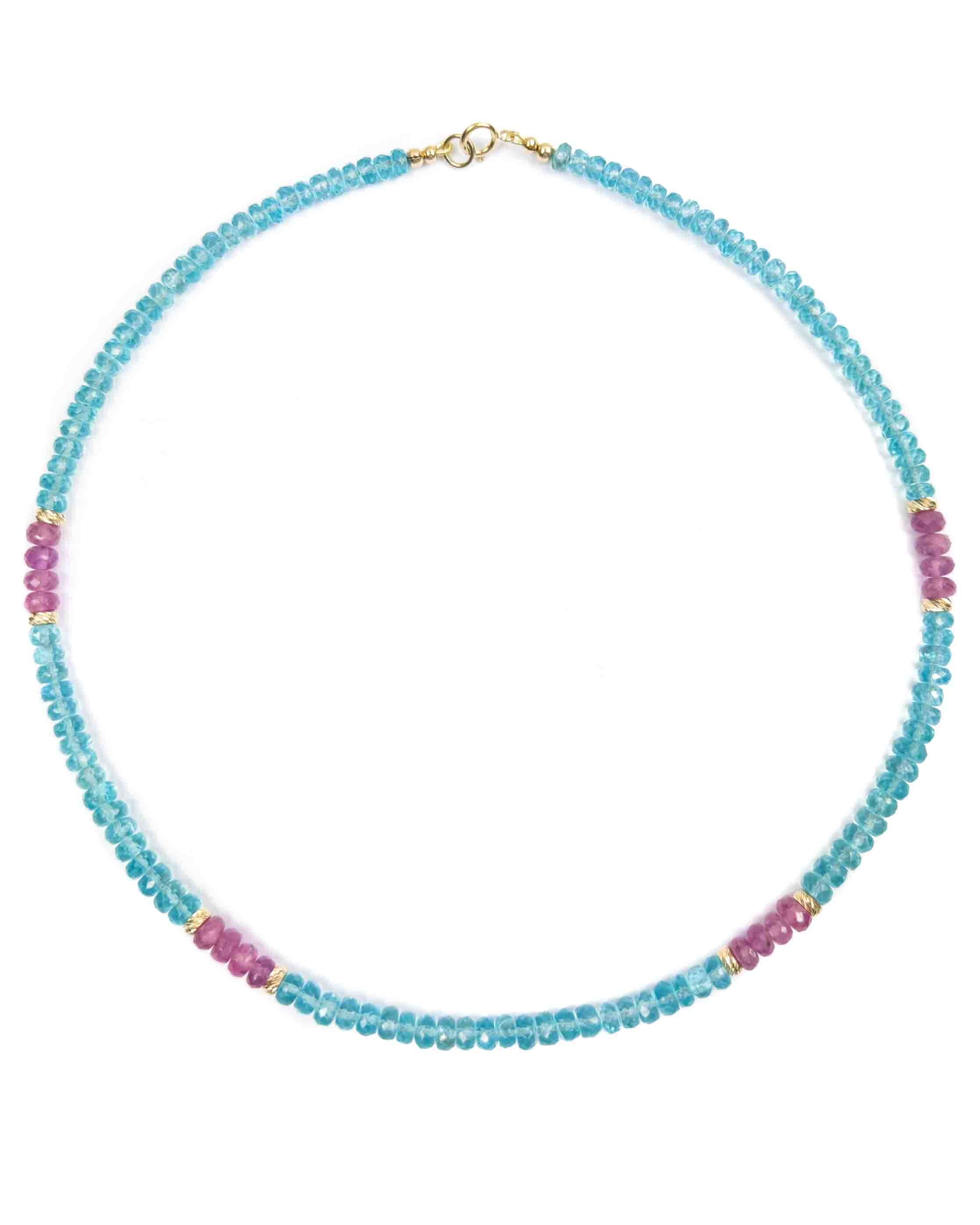 14k Gold Blue Apatite & Pink Sapphire Necklace