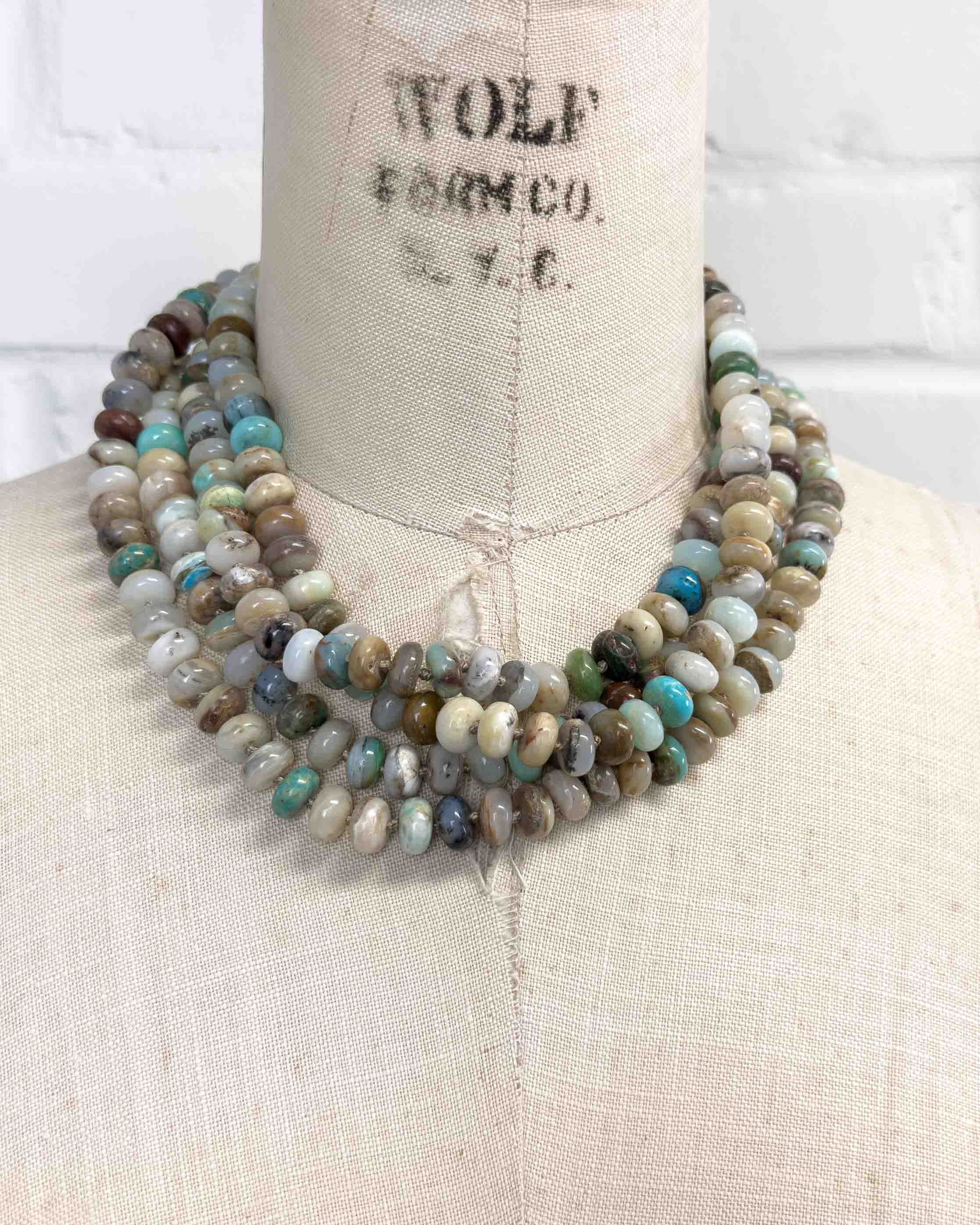 Green Peruvian Opal Hand-Knotted Double Strand Necklace