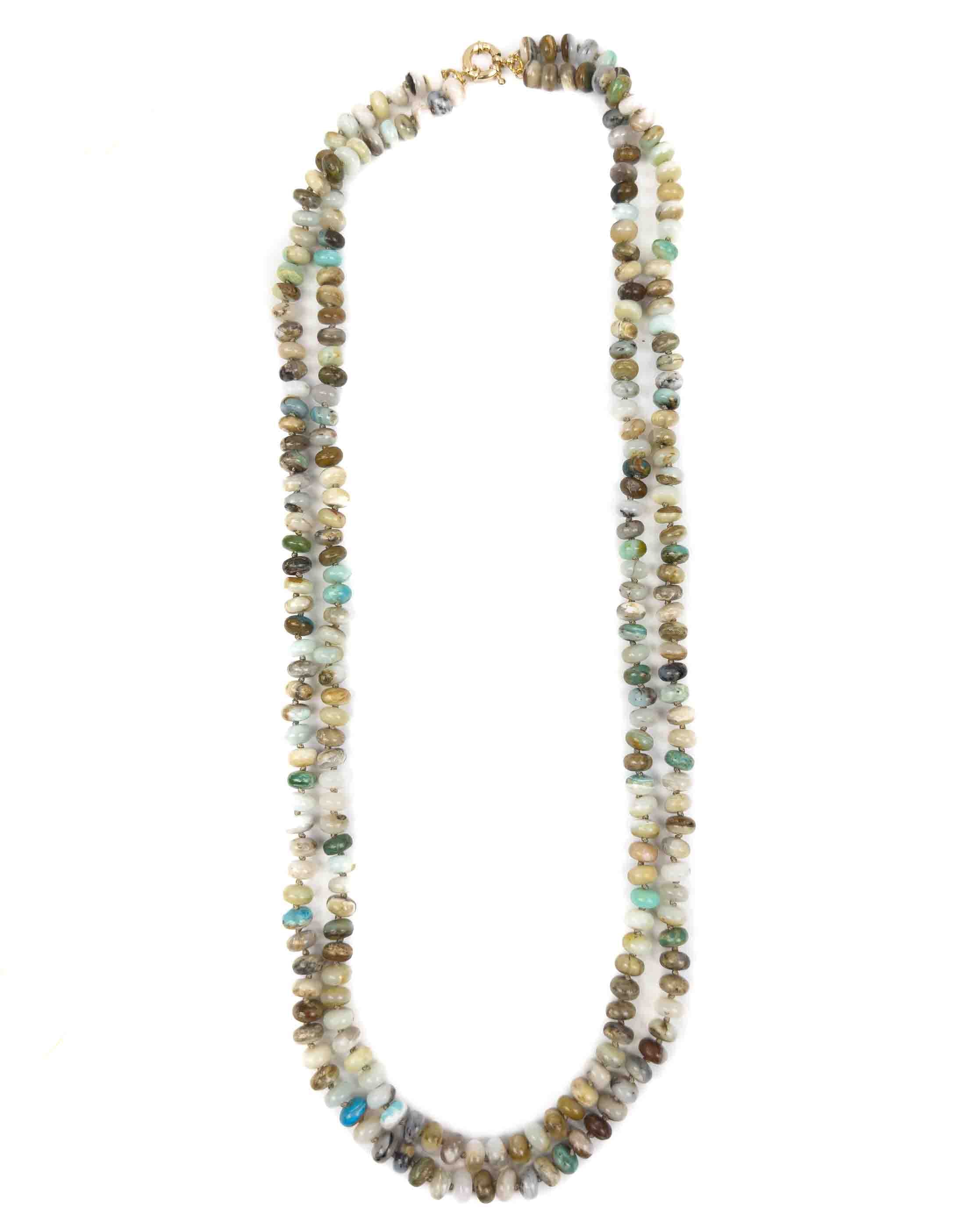 Green Peruvian Opal Hand-Knotted Double Strand Necklace