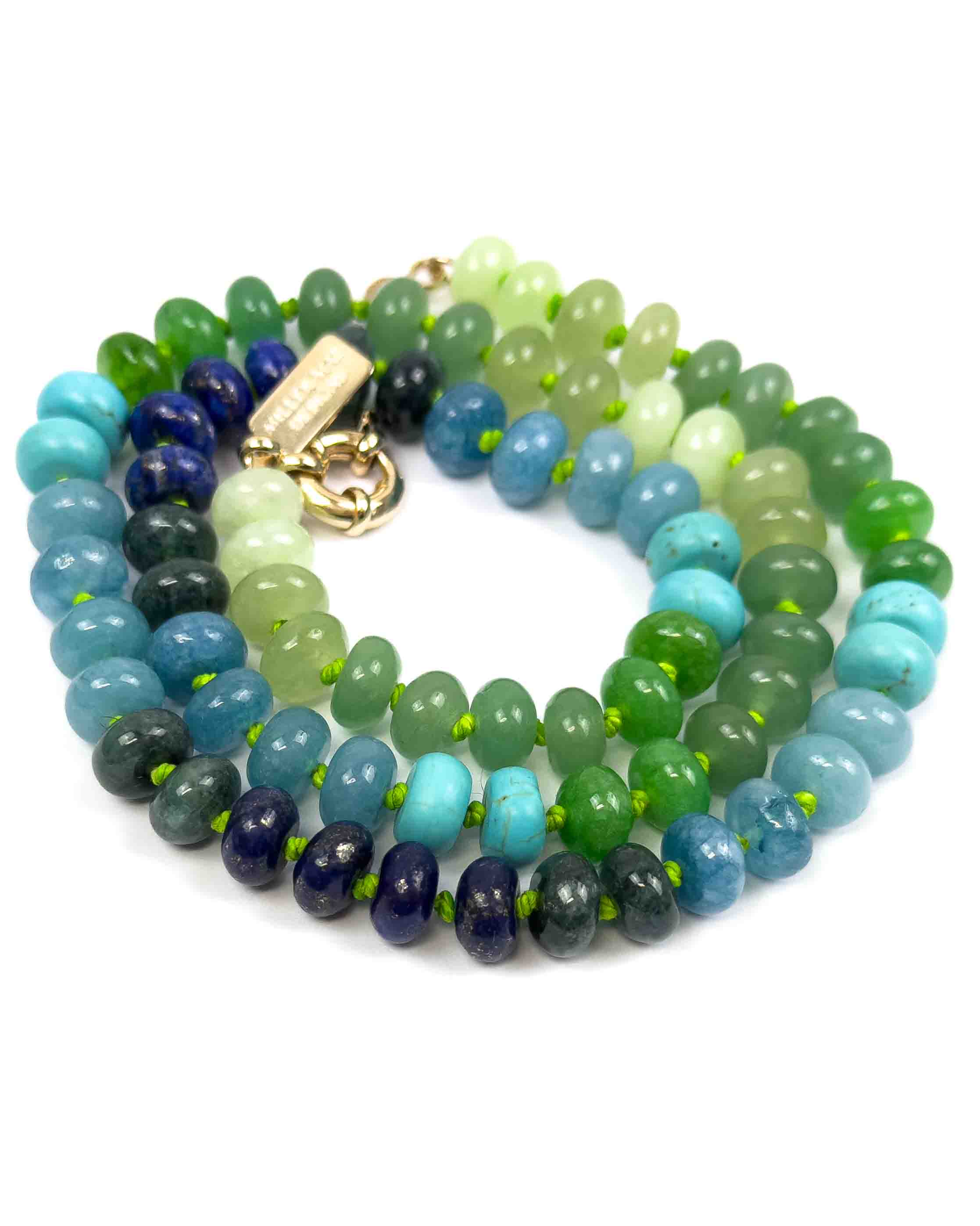 Green & Blue Multi Gemstone Knotted Necklace