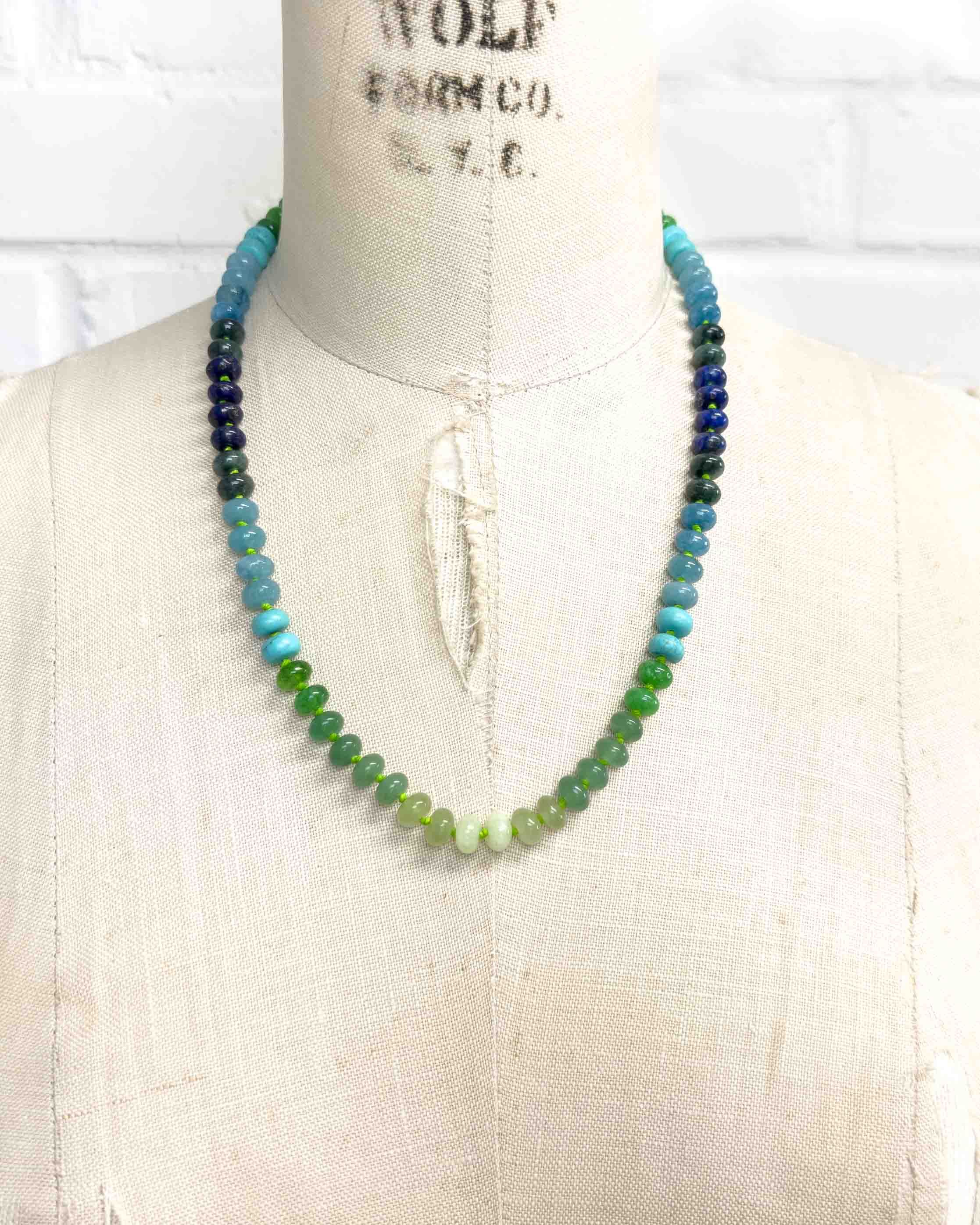 Green & Blue Multi Gemstone Knotted Necklace