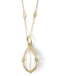 14k Diamond Carved Quartz Teardrop & Diamond by the Yard Chain Necklace