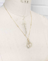 14k Diamond Carved Quartz Teardrop & Diamond by the Yard Chain Necklace