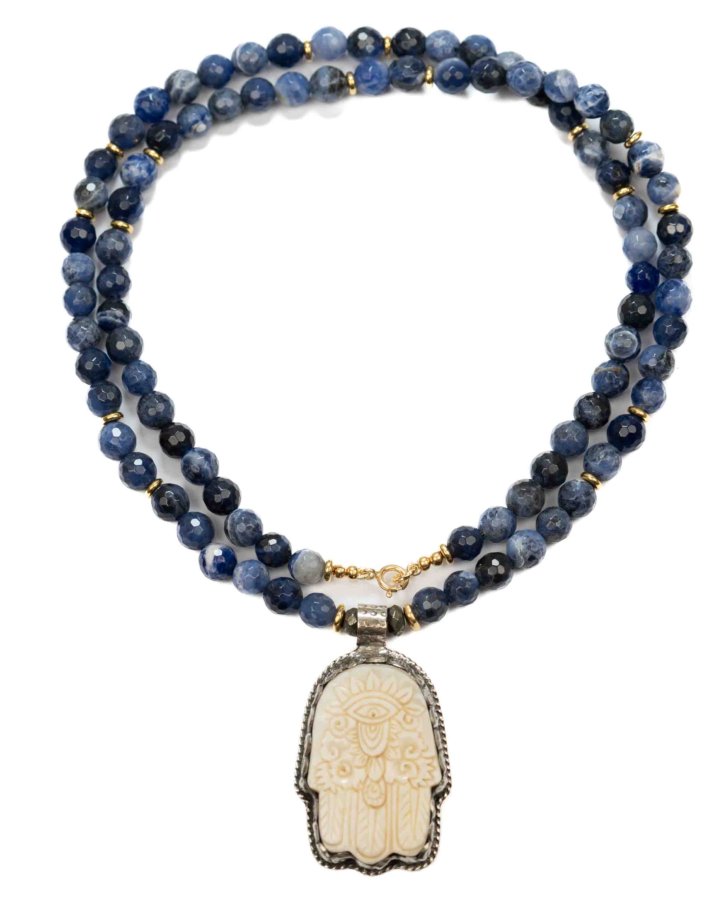 Nepali Hamsa Pendant Sodalite Gemstone Necklace