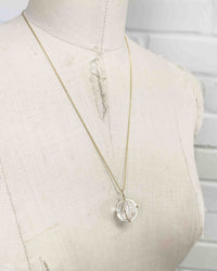 14k Diamond & Carved Quartz Drop Necklace