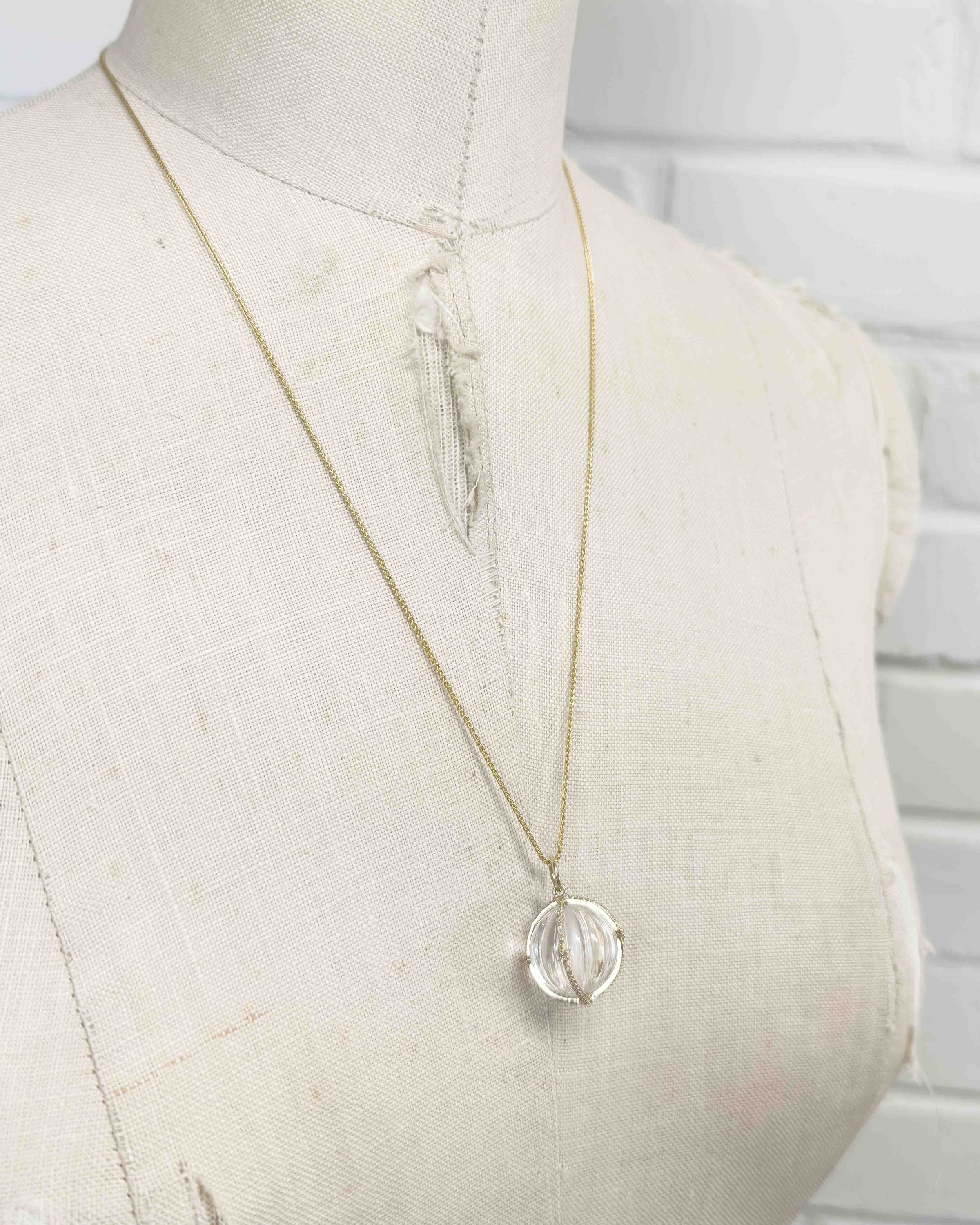 14k Diamond & Carved Quartz Drop Necklace