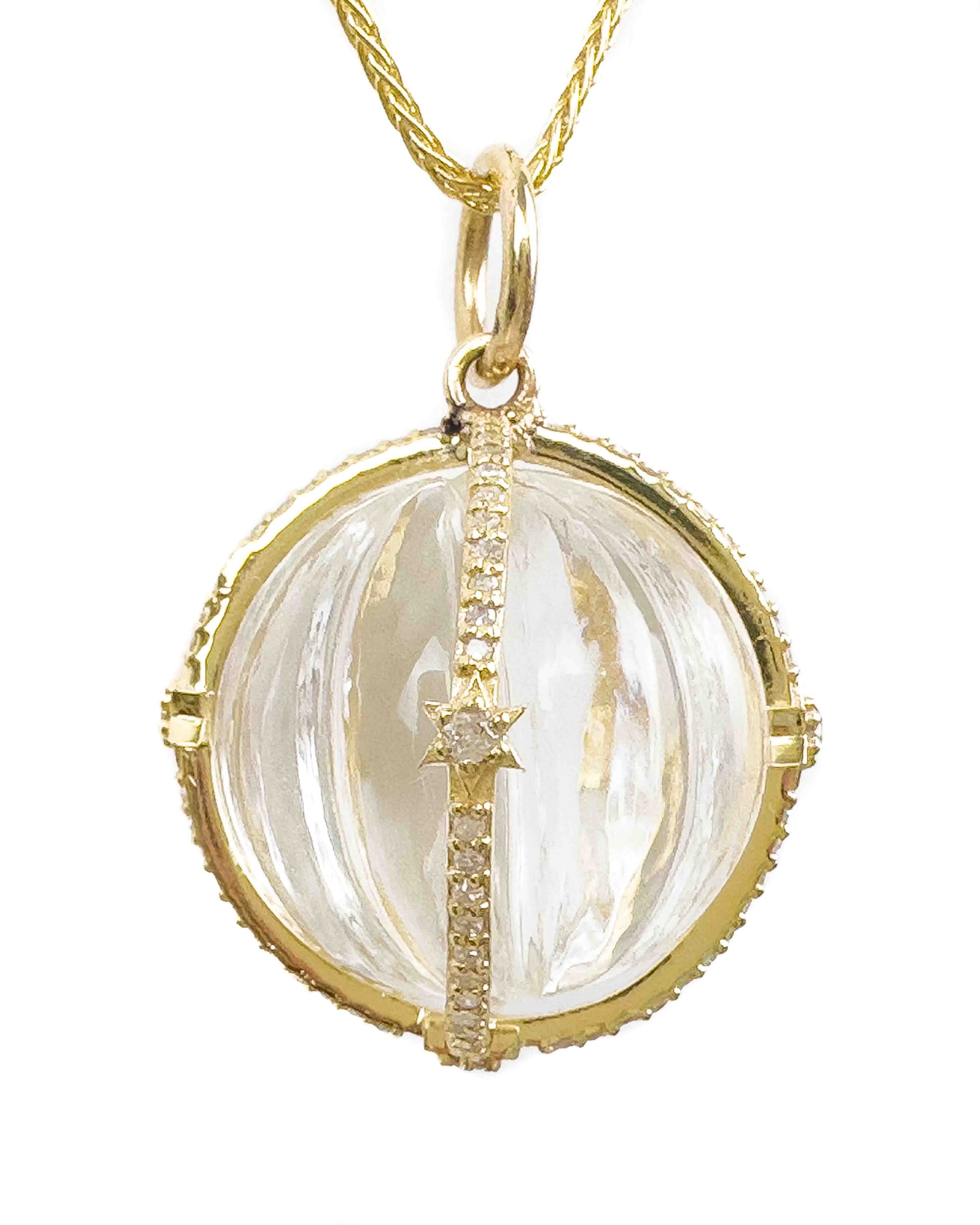 14k Diamond & Carved Quartz Drop Necklace