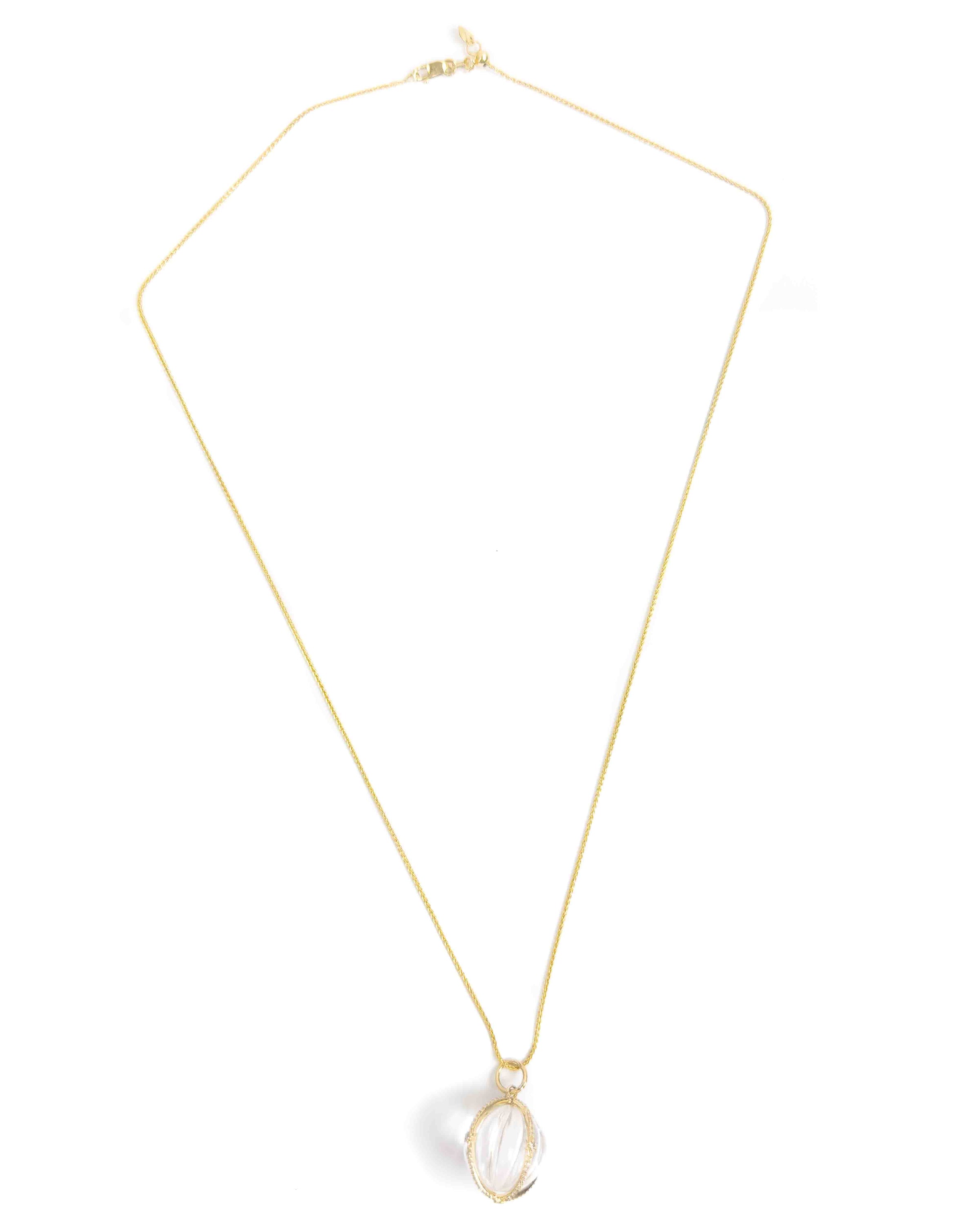 14k Diamond & Carved Quartz Drop Necklace