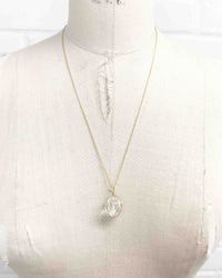 14k Diamond & Carved Quartz Drop Necklace