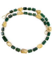 14k Natural Brazilian Emerald & Golden Rutilated Quartz Statement Necklace