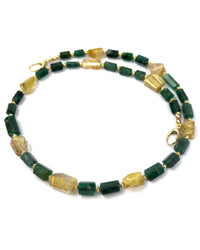 14k Natural Brazilian Emerald & Golden Rutilated Quartz Statement Necklace
