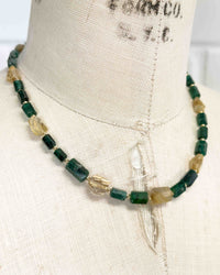 14k Natural Brazilian Emerald & Golden Rutilated Quartz Statement Necklace