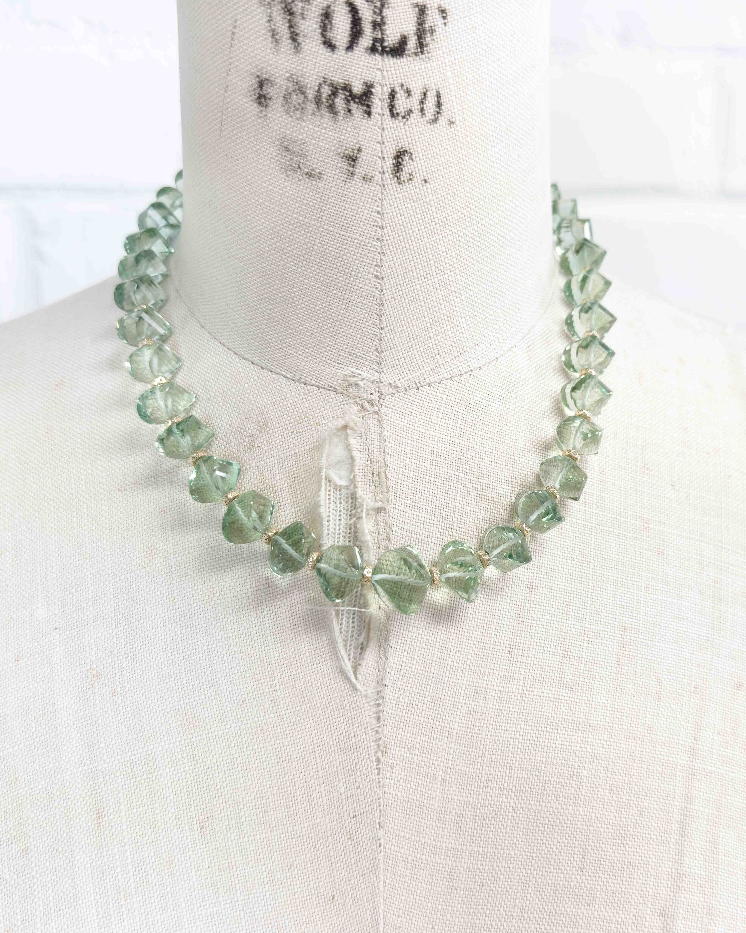 14k Natural Brazilian Prasiolite Statement Necklace