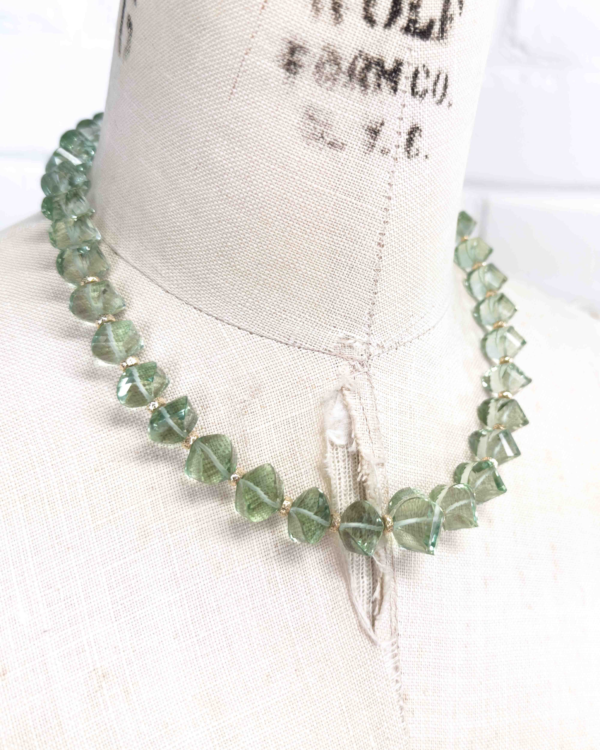 14k Natural Brazilian Prasiolite Statement Necklace