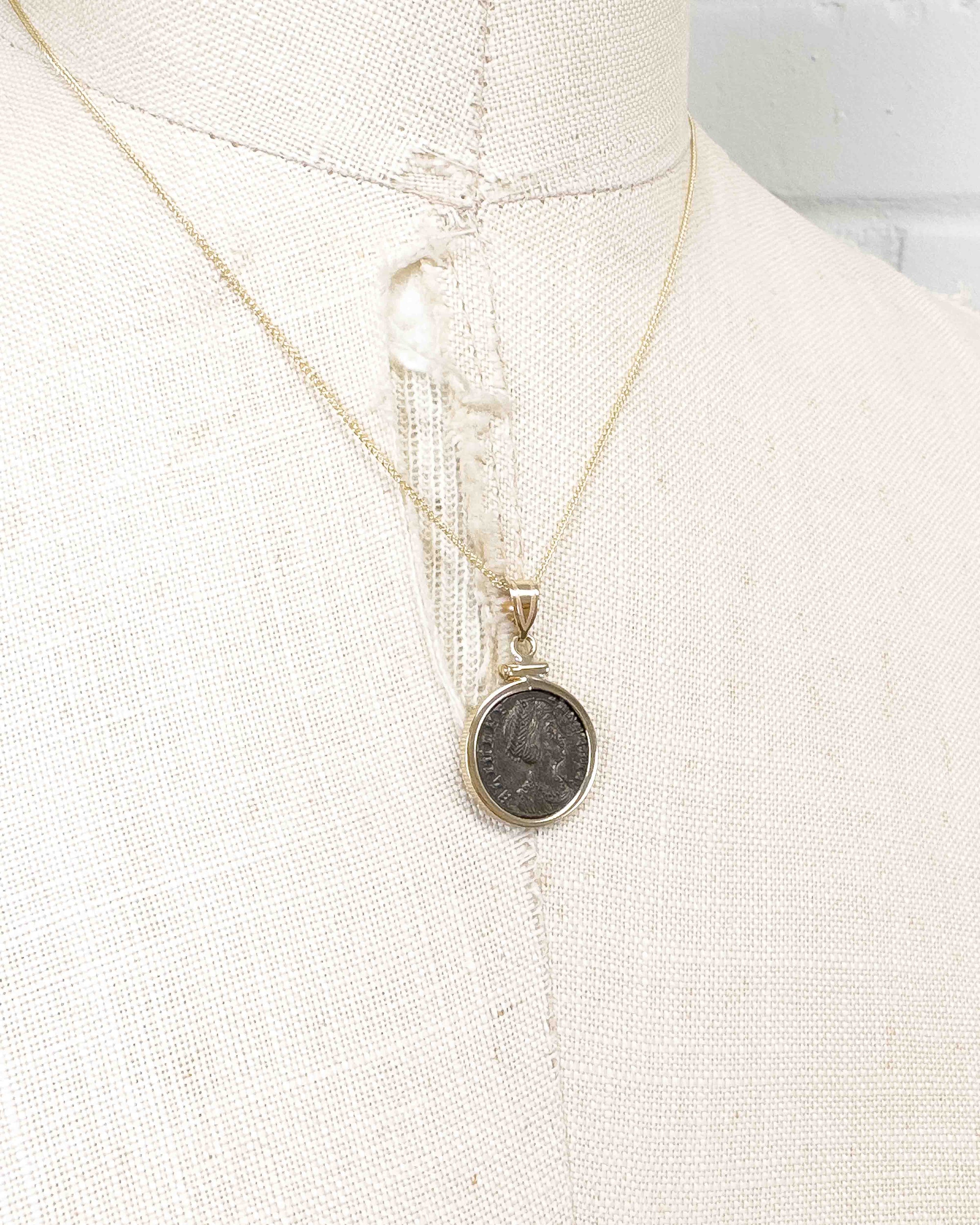 14k Gold Genuine Ancient Roman Coin Necklace (Helena; 330 A.D.)